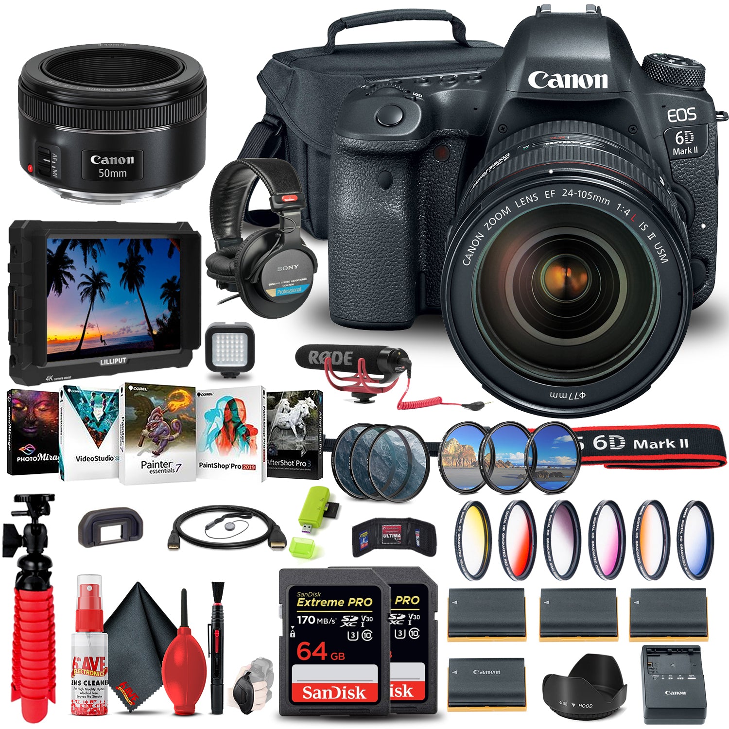 Canon EOS 6D Mark II Camera with 24-105mm f/4L II Lens (1897C009) Ultimate Sound Bundle