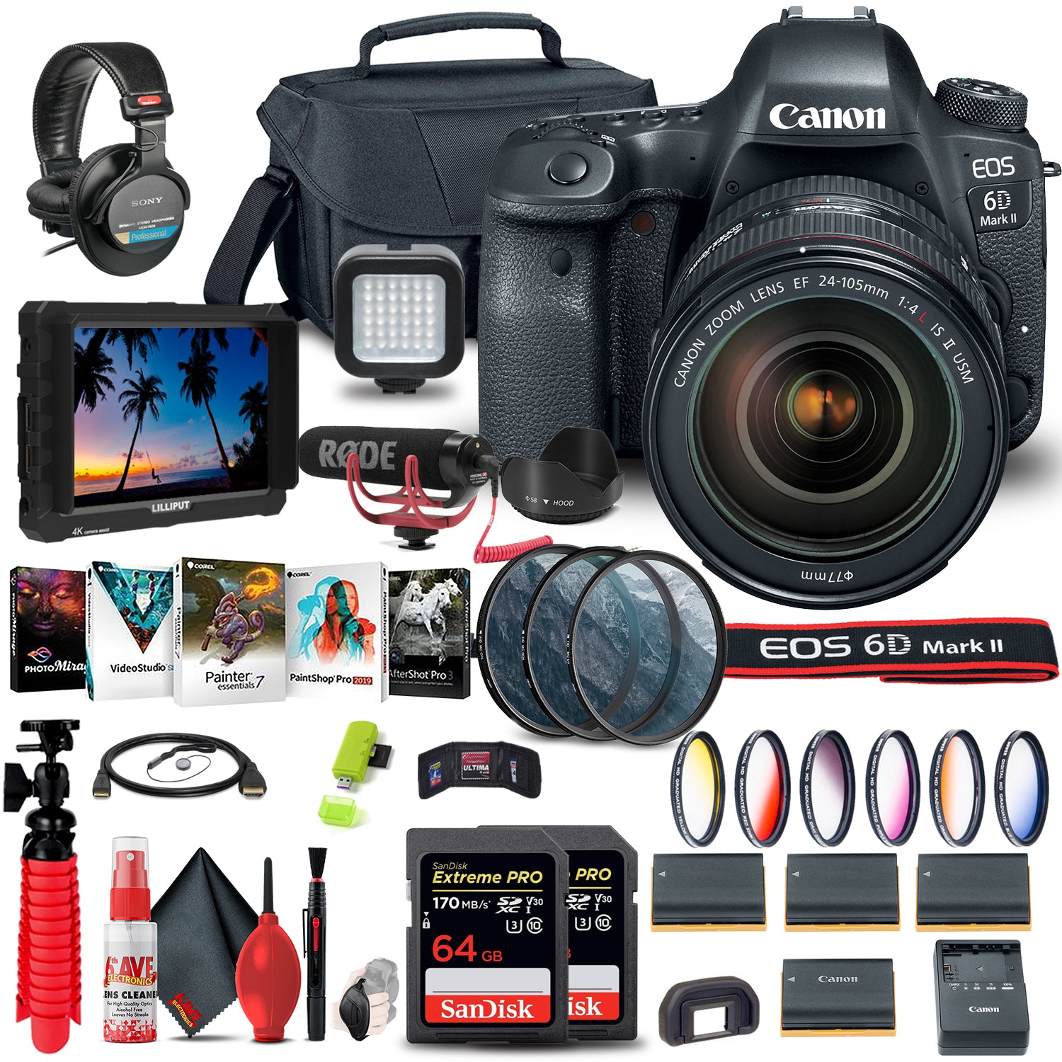 Canon EOS 6D Mark II Camera with 24-105mm f/4L II Lens (1897C009) Video Monitor Bundle