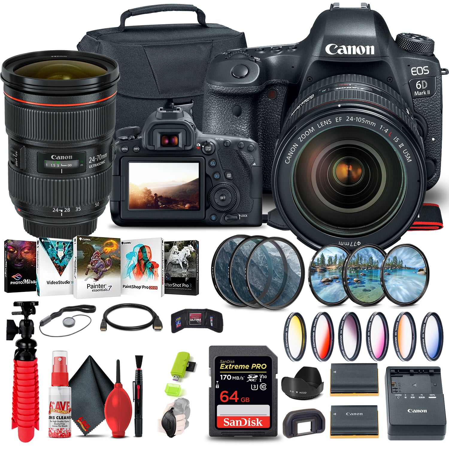Canon EOS 6D Mark II Camera with 24-105mm f/4L II Lens (1897C009) Extra Battery Bundle