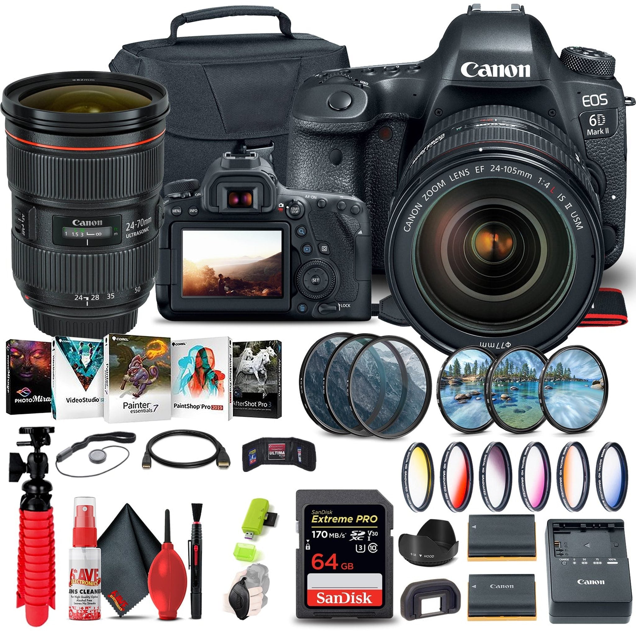 Canon EOS 6D Mark II Camera with 24-105mm f/4L II Lens 1897C009 + 64GB + More - Reconditioned Canon