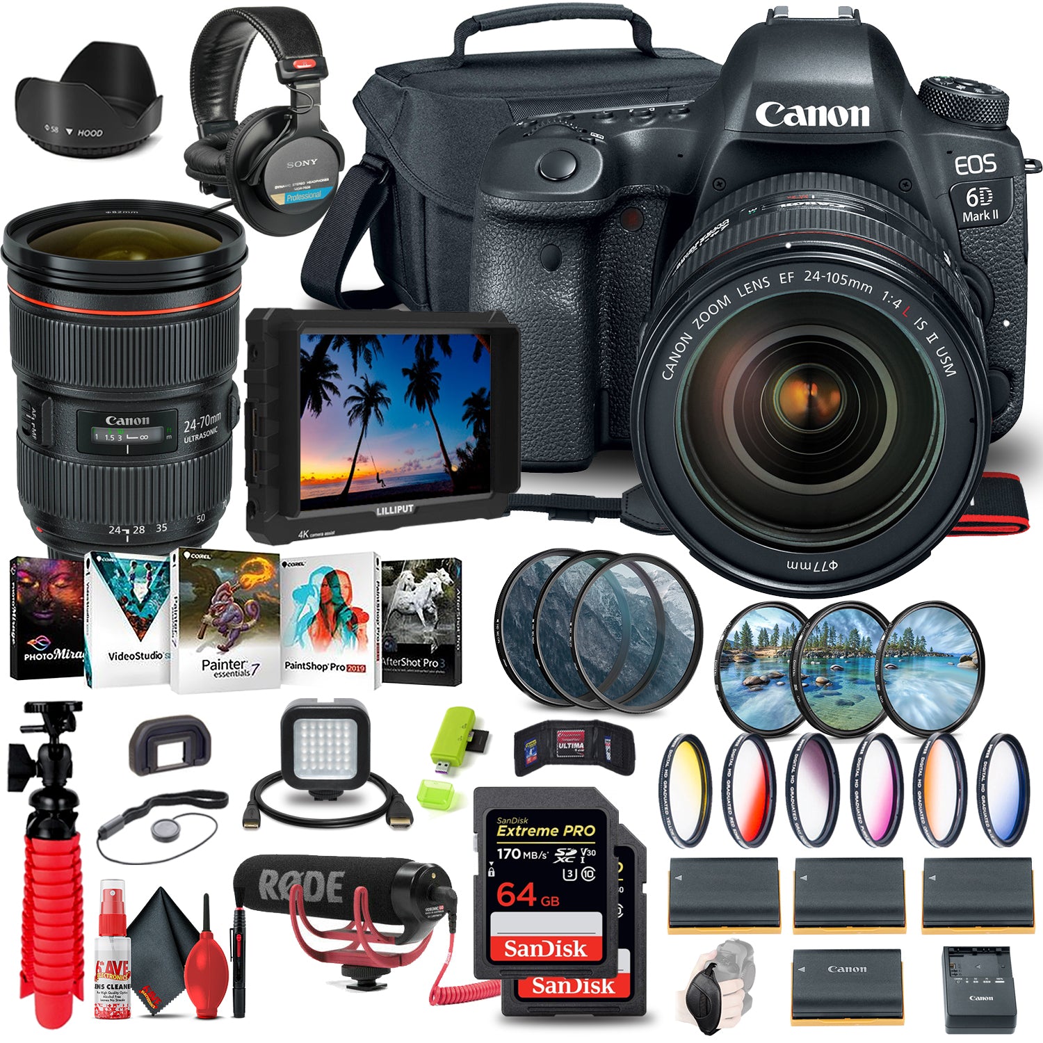 Canon EOS 6D Mark II Camera with 24-105mm f/4L II Lens (1897C009) Extreme All in one Bundle