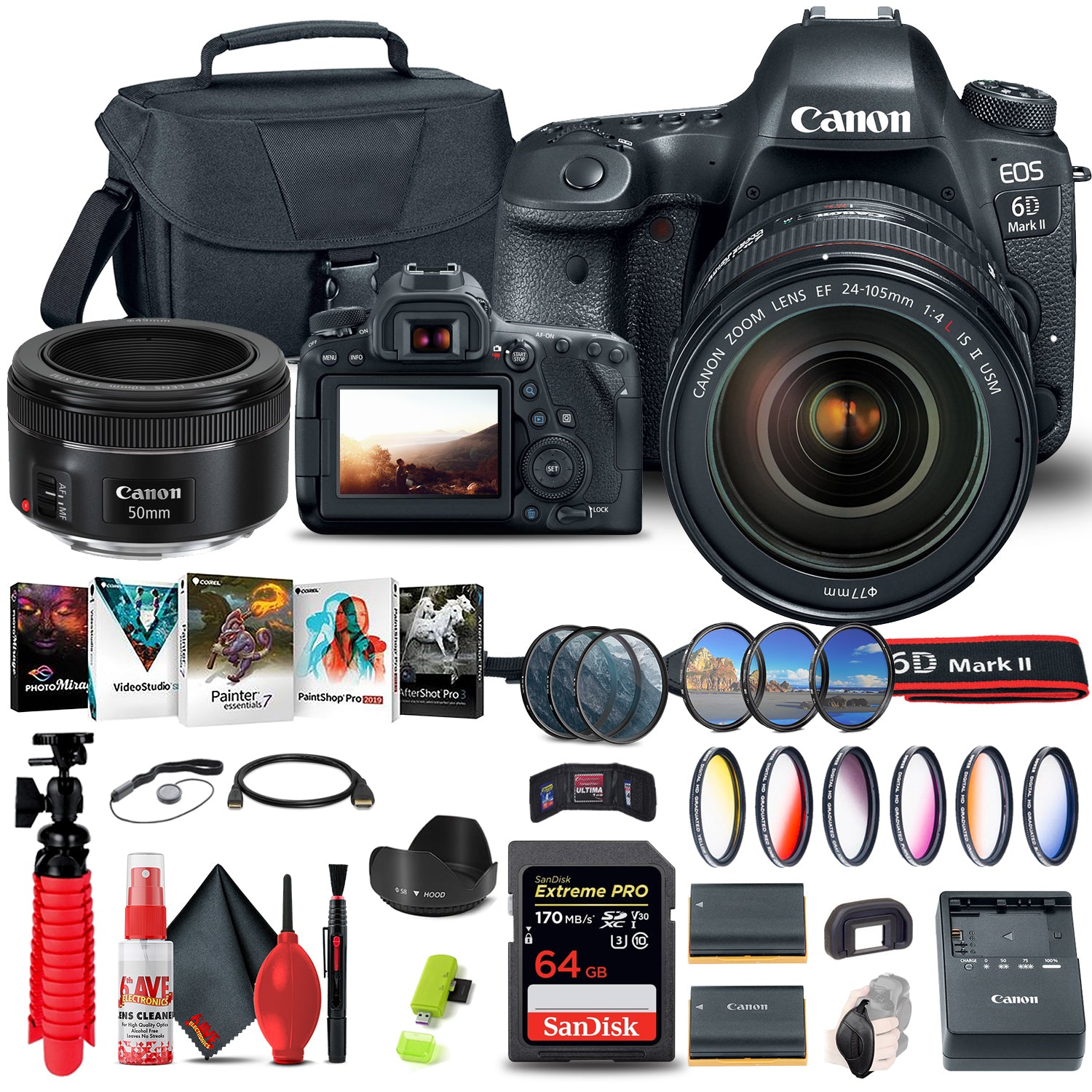Canon EOS 6D Mark II Camera with 24-105mm f/4L II Lens (1897C009) Ultimate Graphic Bundle