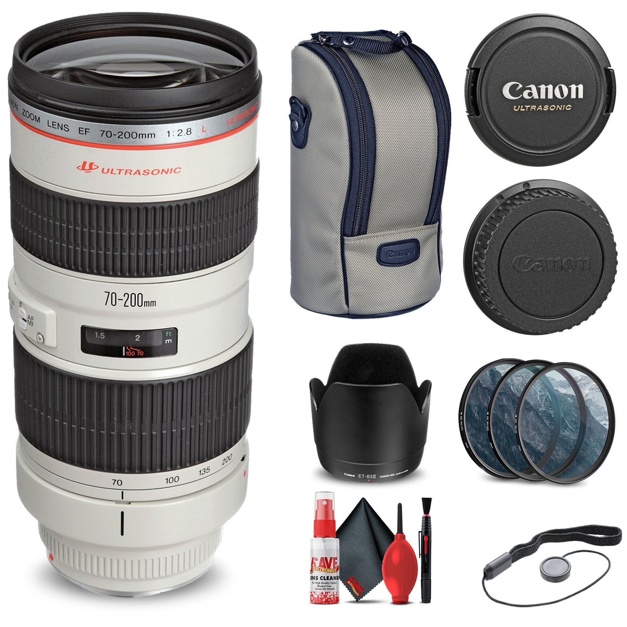 Canon EF 70-200mm f/2.8L USM Lens 2569A004 + Filter Kit + Cap Keeper + More - Reconditioned Canon