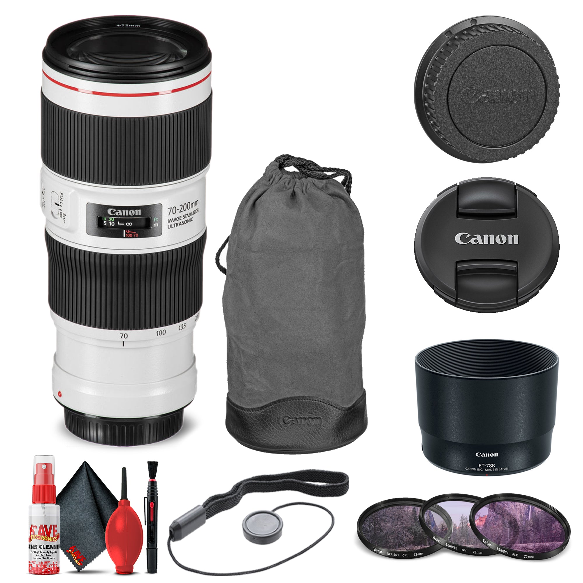 Canon EF 70-200mm f/4L IS II USM Lens 2309C002 + Filter + Cap Keeper Base Bundle