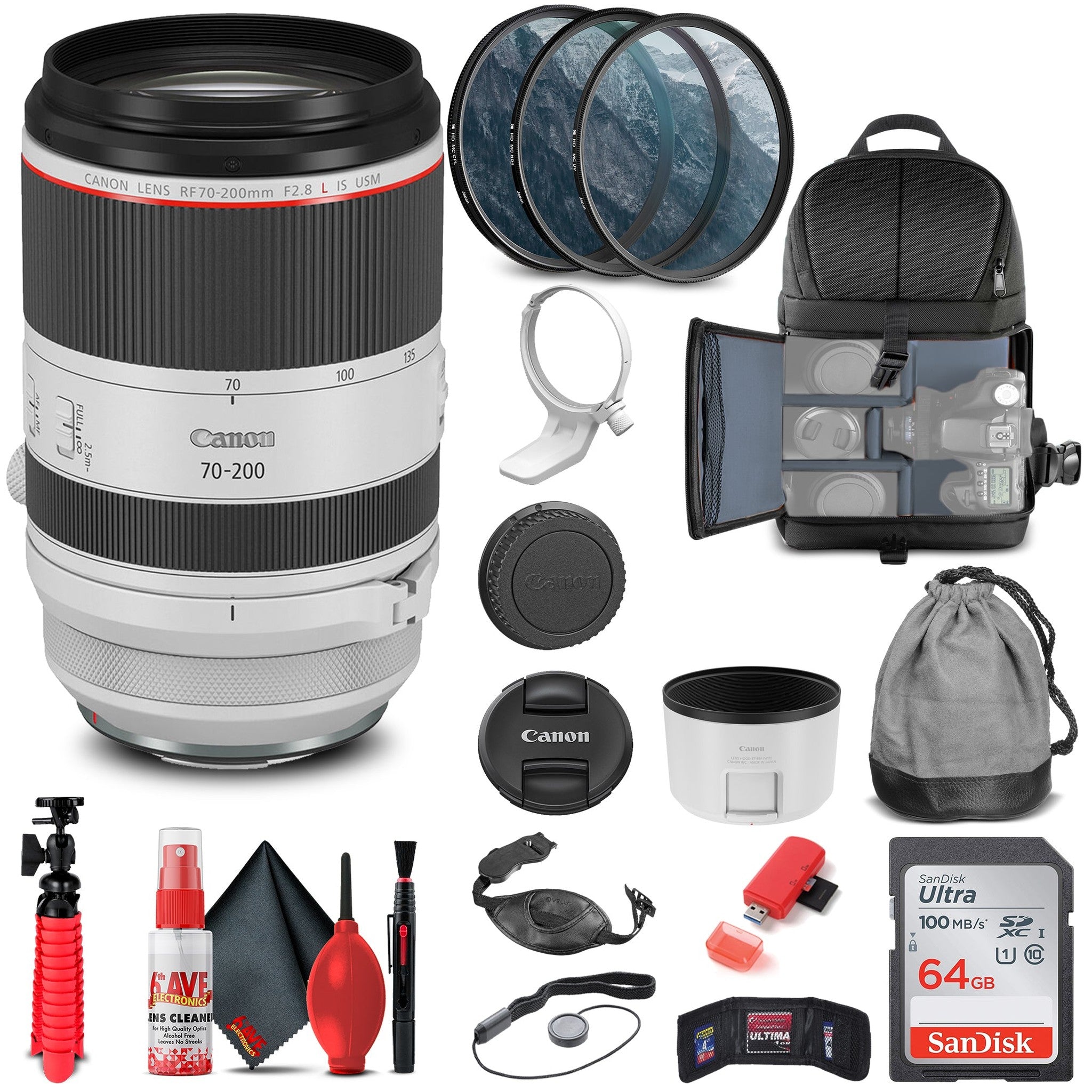 Canon RF 70-200mm f/2.8L IS USM Lens 3792C002 + Filter Kit + BackPack + More - Reconditioned Canon