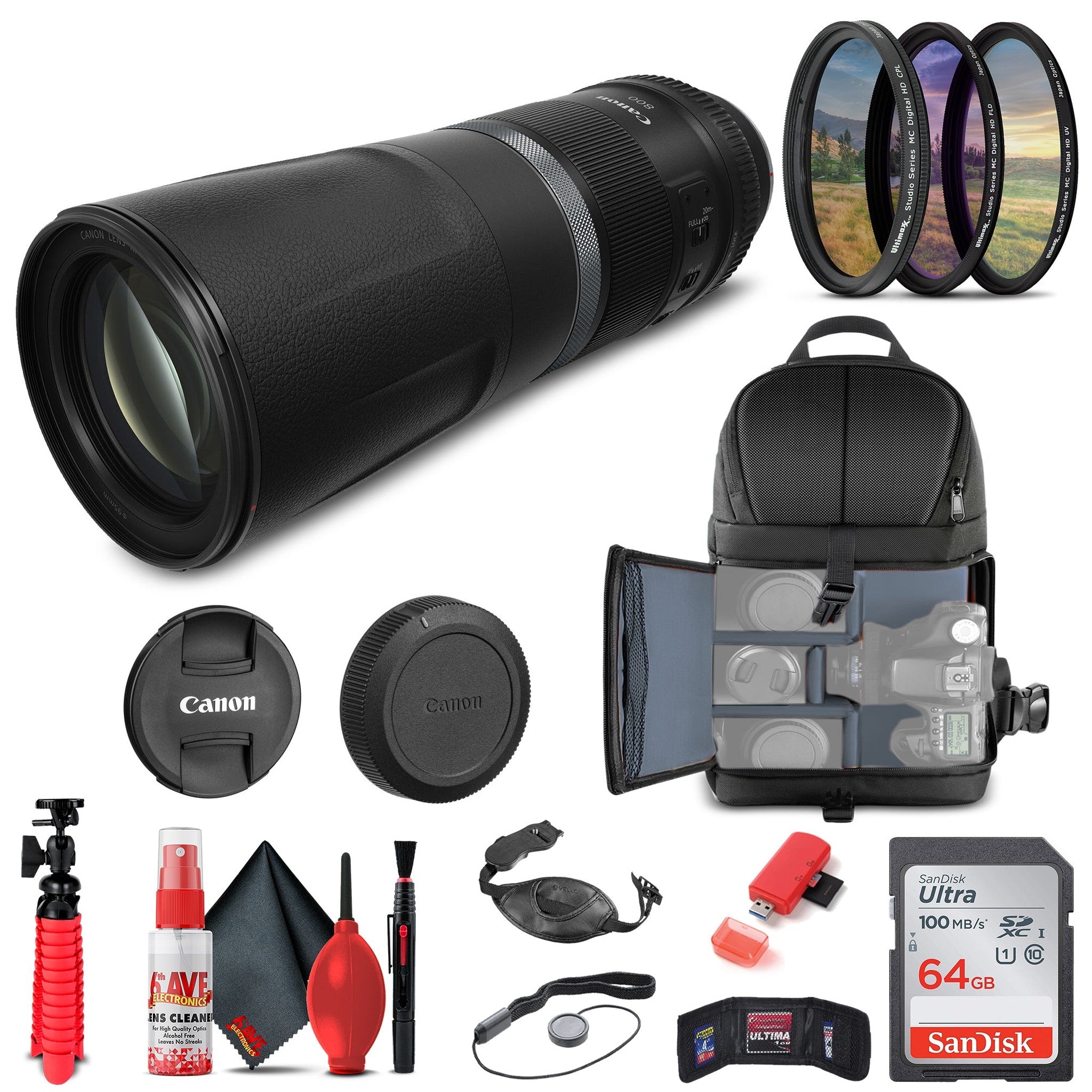 Canon RF 800mm f/11 IS STM Lens 3987C002 + BackPack + 64GB Card + More - Reconditioned Canon