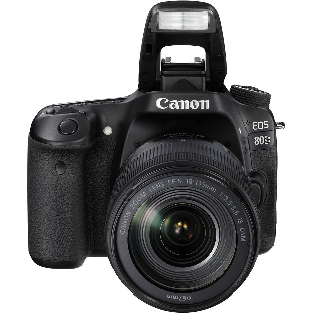 Canon EOS 80D DSLR Camera with 18-135mm Lens (1263C006) W/Bag, Extra Battery, LED Light, Mic, Filters and More - Advance