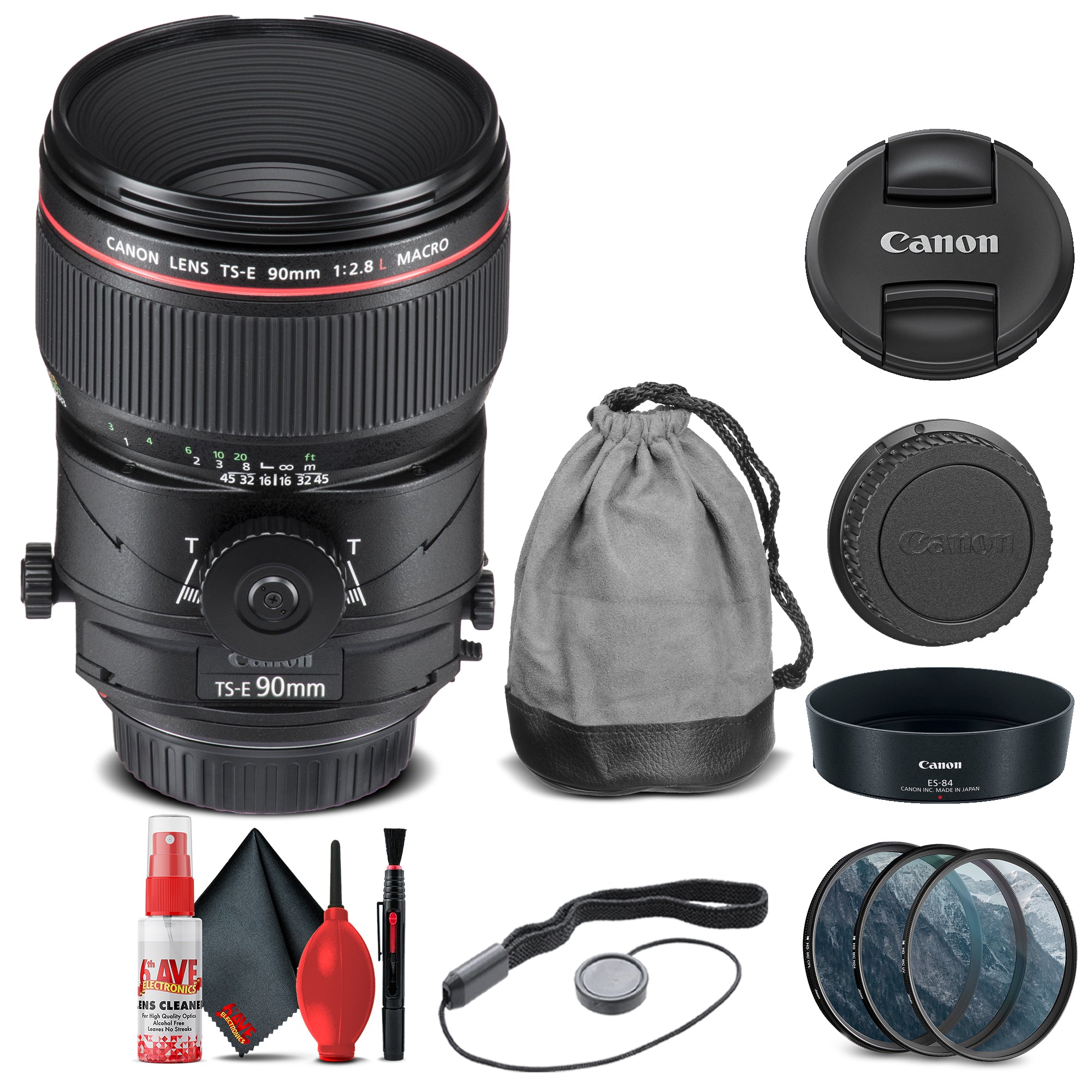 Canon TS-E 90mm f/2.8L Macro Tilt-Shift Lens (2274C002) + Filter Kit + More