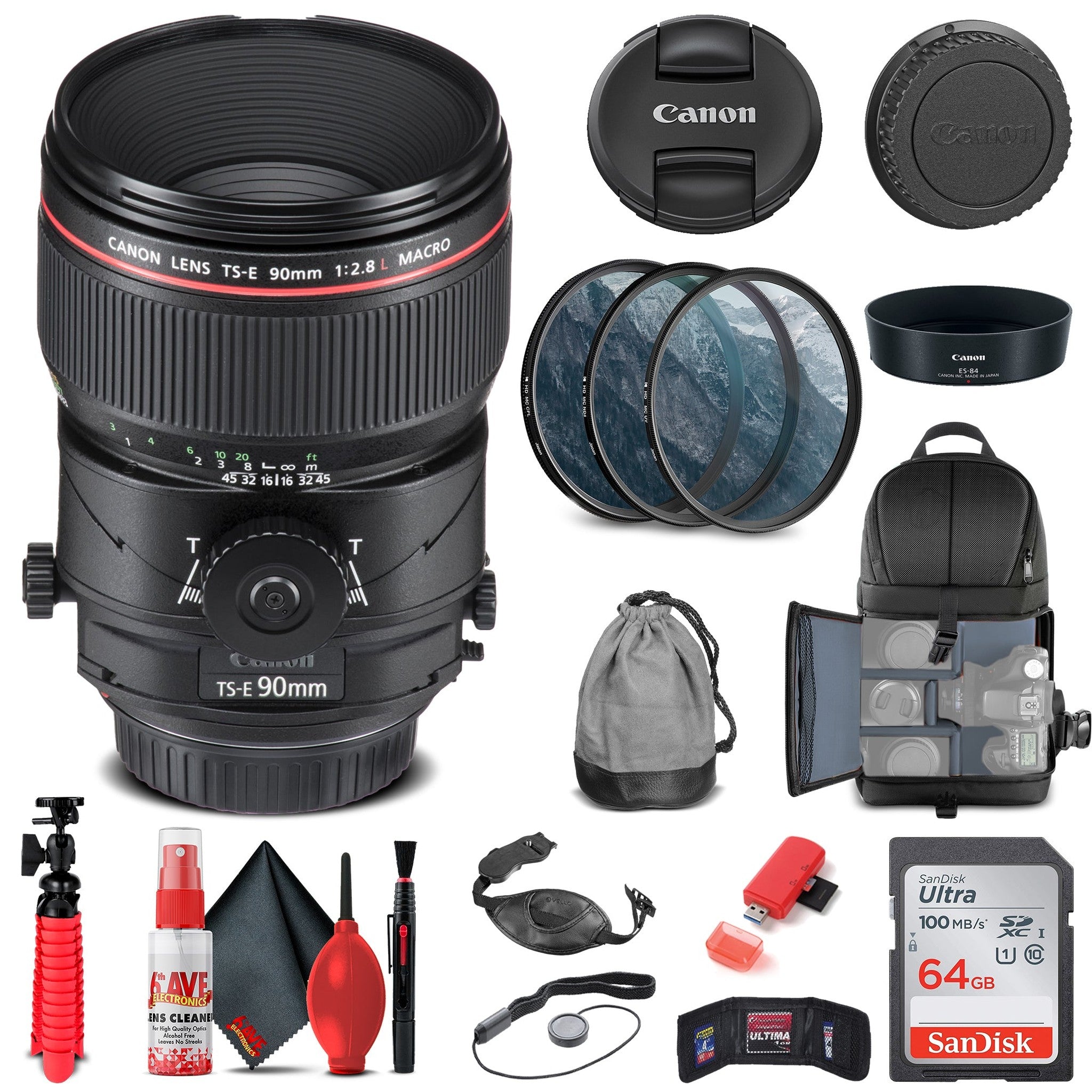 Canon TS-E 90mm f/2.8L Macro Tilt-Shift Lens 2274C002 + Filter Kit + More - Reconditioned Canon