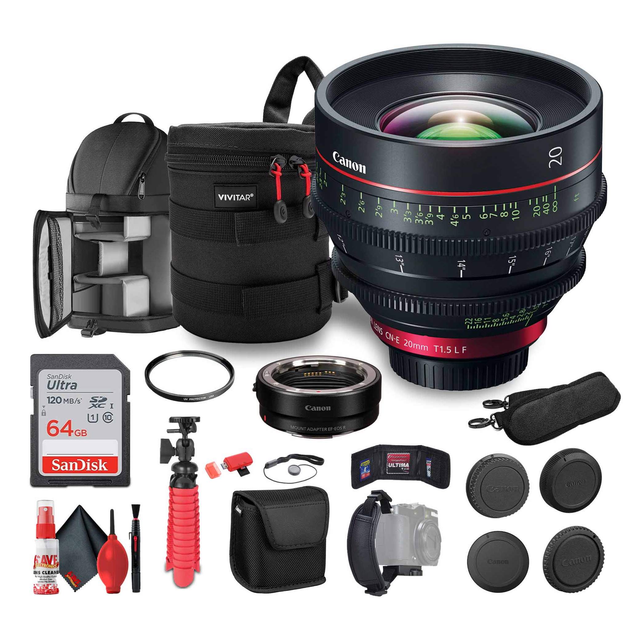 Canon CN-E 20mm T1.5 L F Cinema Lens EF Mount + Mount Adapter EF-EOS R + More Bundle Canon