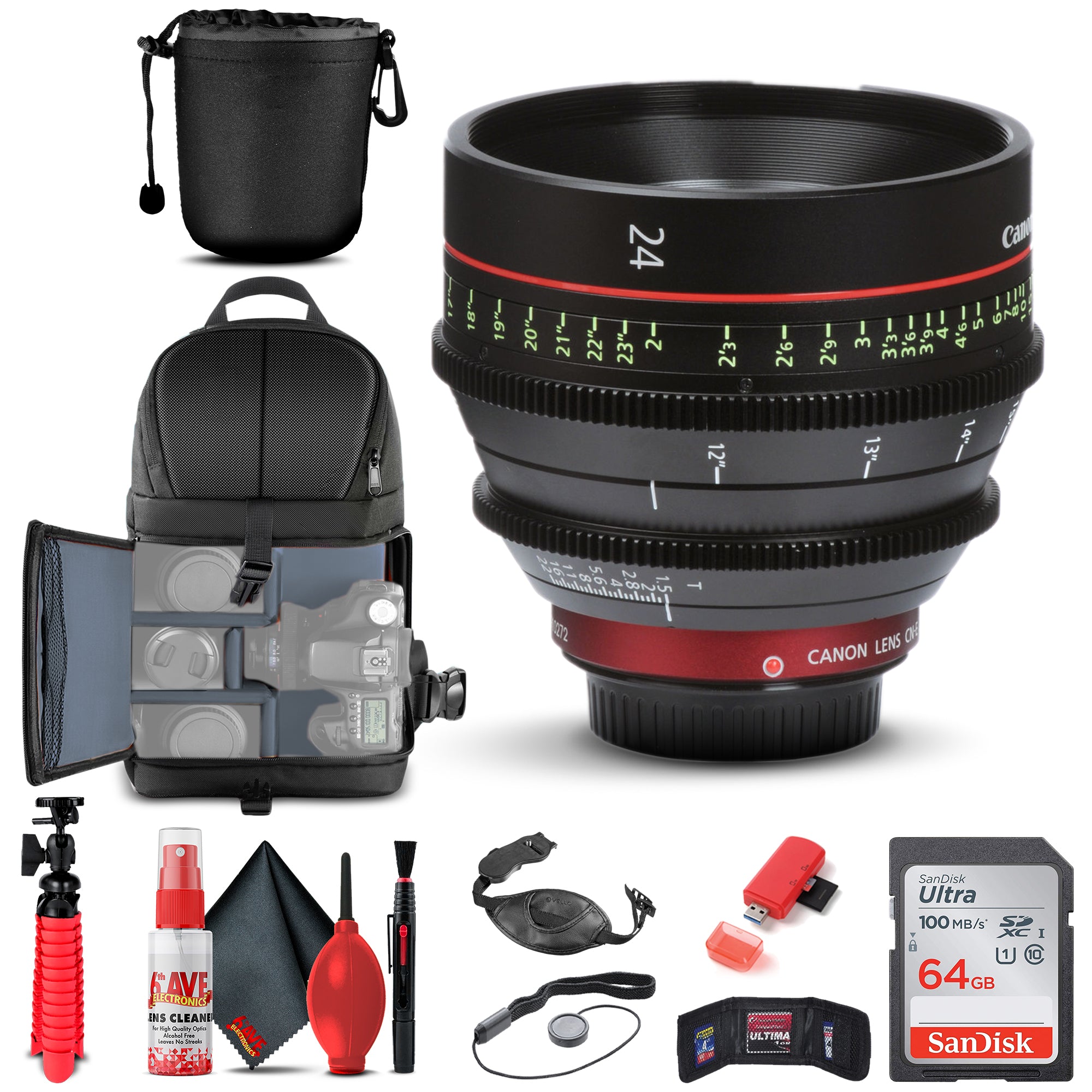 Canon CN-E 24mm T1.5 L F Cinema Prime Lens (EF Mount) 6569B001 + BackPack + More