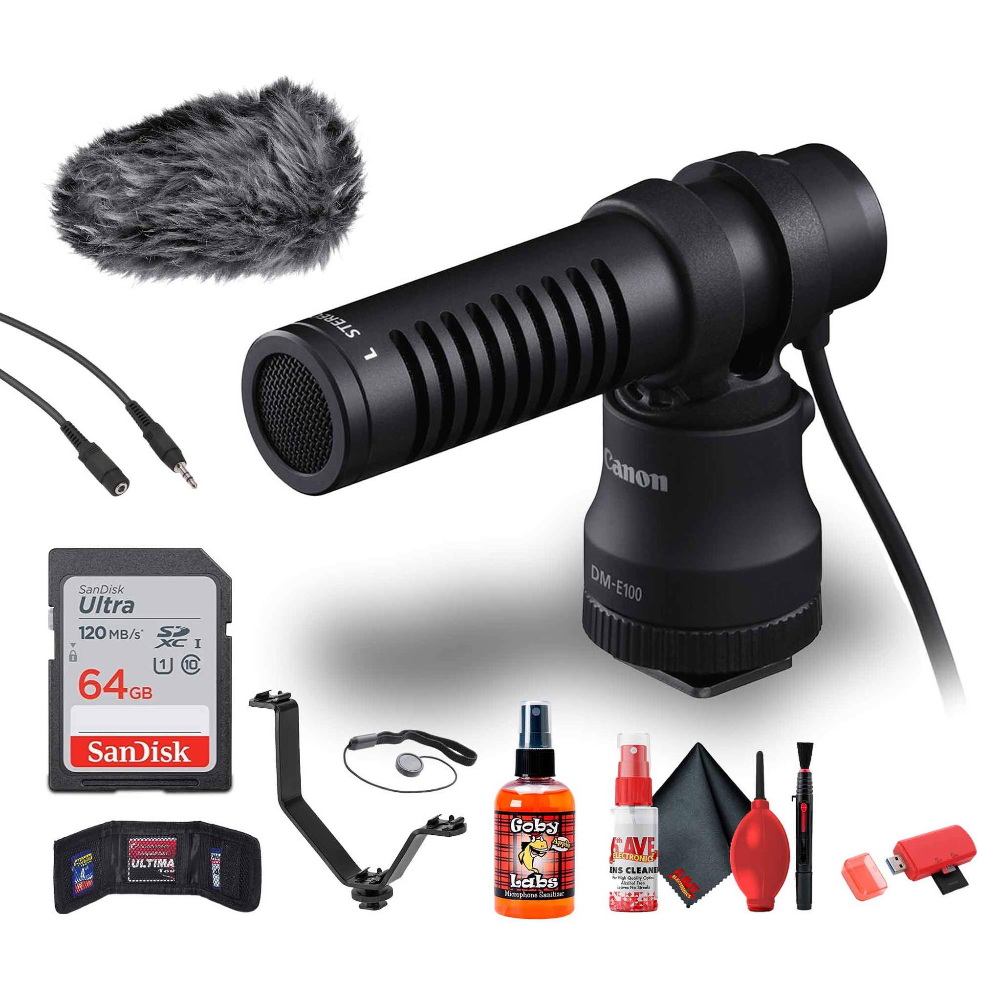Canon DM-E100 Directional Microphone + 64GB Ultra Memory Card + More Bundle Canon