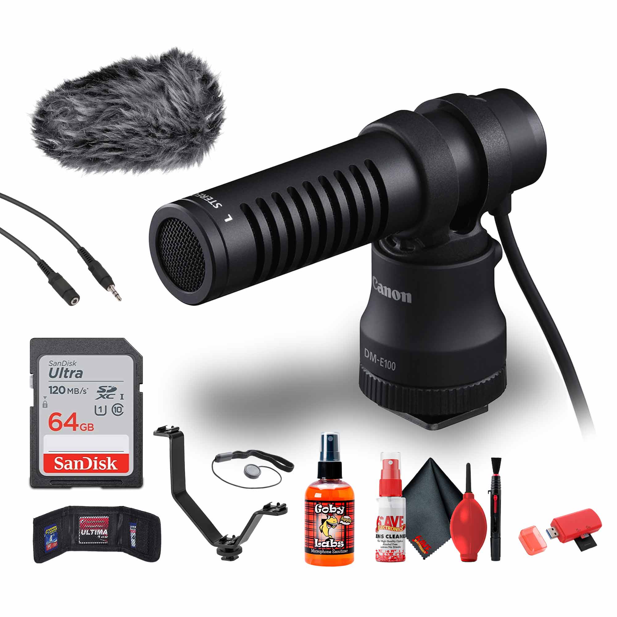 Canon DM-E100 Directional Microphone + 64GB Ultra Memory Card + More Bundle