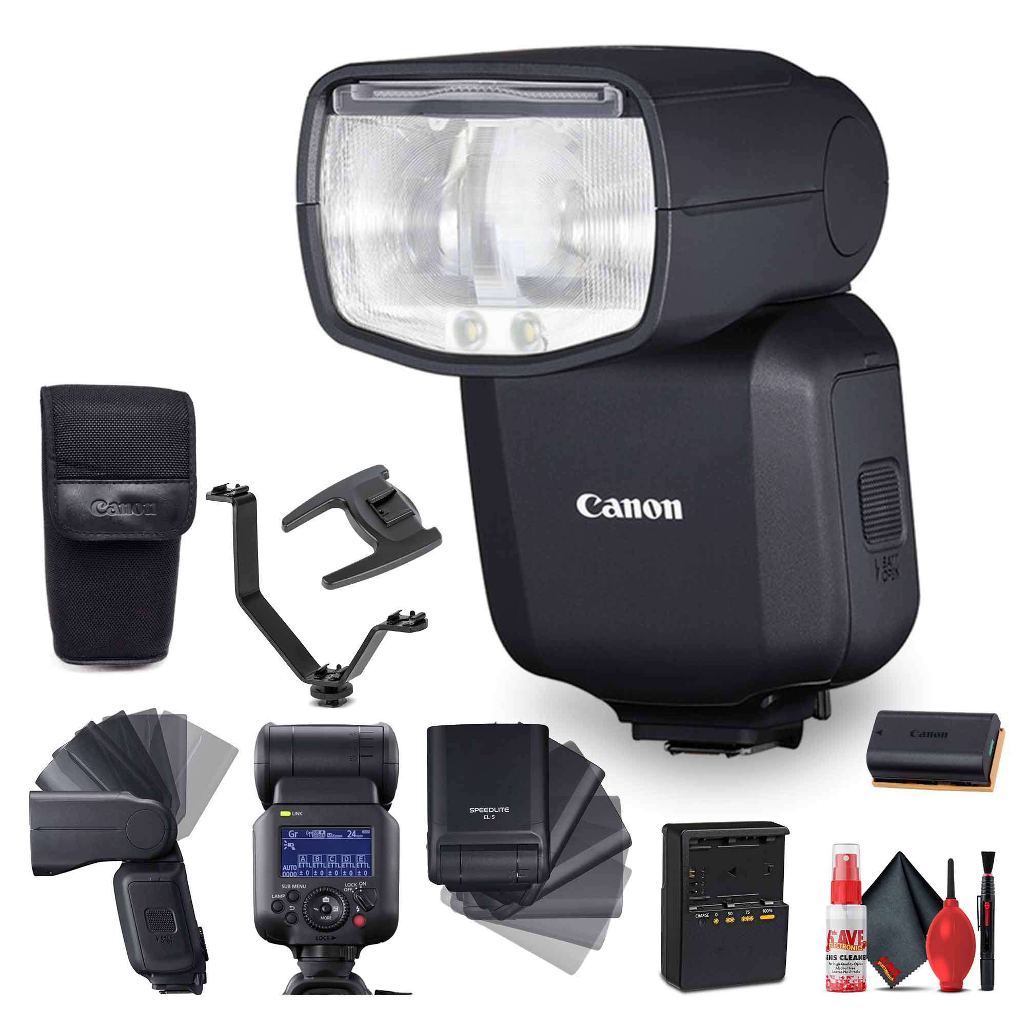 Canon Speedlite EL-5 Flash (5654C002) + Charger + Triple Shoe V Bracket + More Bundle
