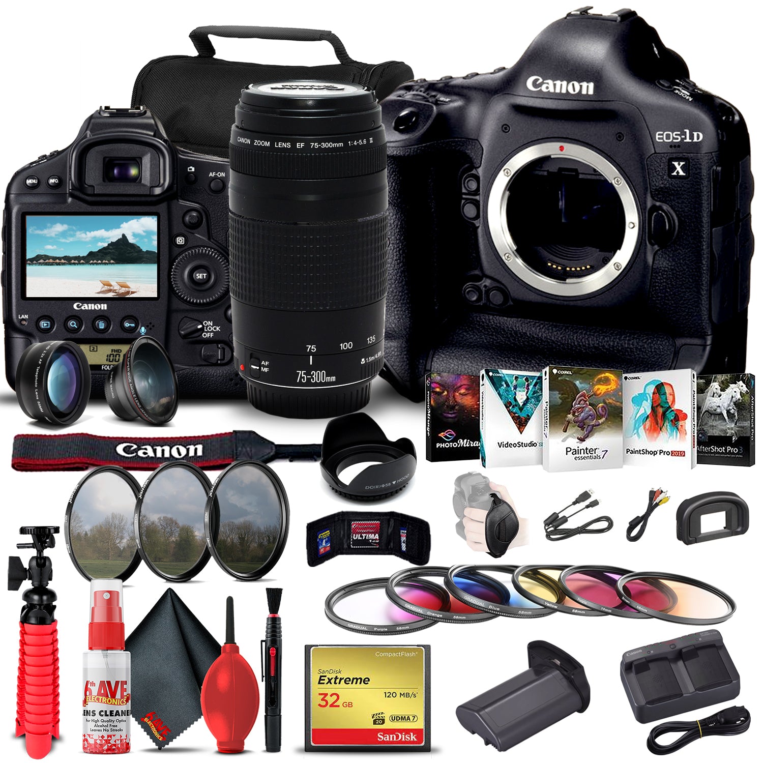 Canon EOS-1D X DSLR Camera (Body) (5253B002) + Canon Lens Bundle
