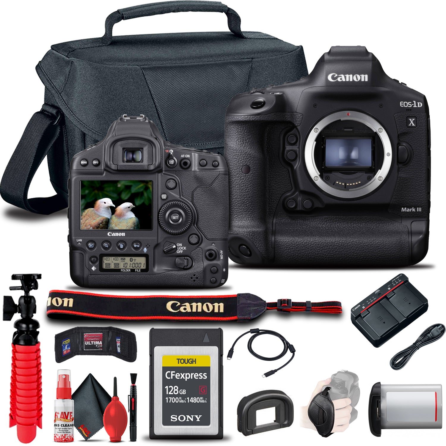 Canon EOS-1D X Mark III DSLR Camera (Body Only) (3829C002) + 128GB Card Base Bundle