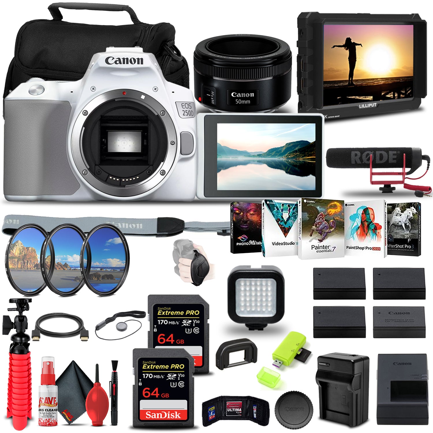 Canon EOS 250D / Rebel SL3 DSLR Camera (Body Only) + 4K Monitor + More Bundle