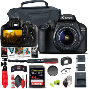 Canon EOS 4000D / Rebel T100 DSLR Camera with 18-55mm Lens Extra Battery Mountain Bundle