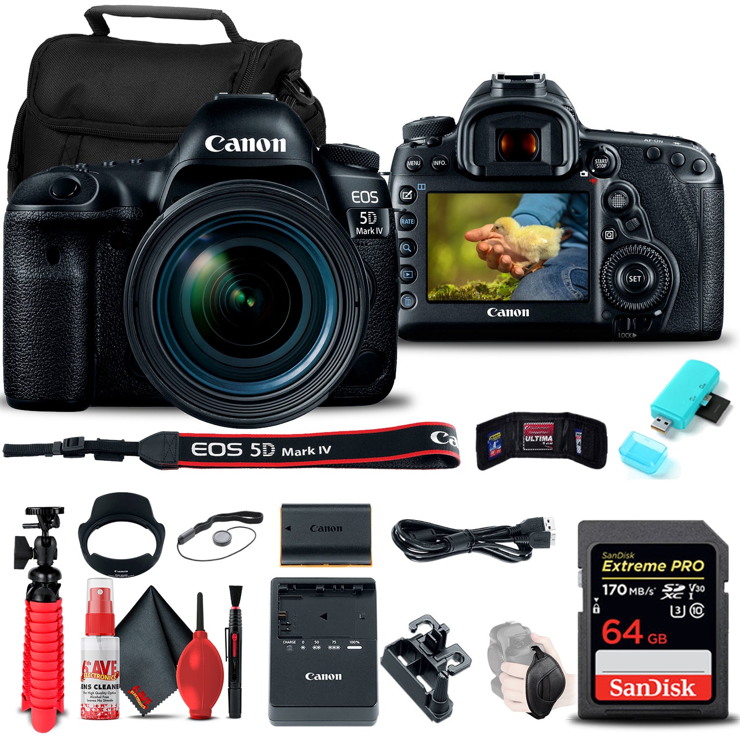 Canon EOS 5D Mark IV DSLR Camera with 24-70mm f/4L Lens (1483C018)  Base Bundle