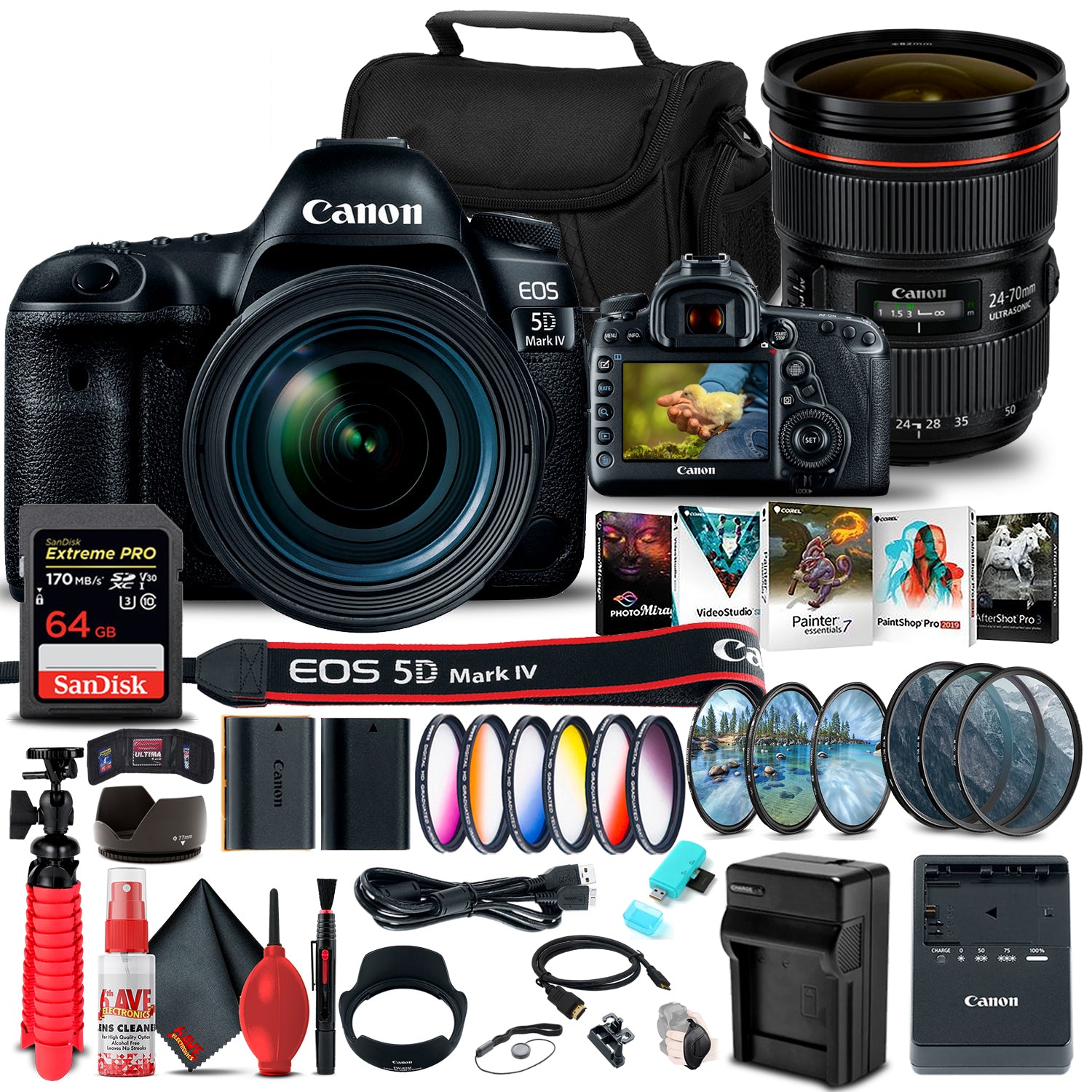 Canon EOS 5D Mark IV DSLR Camera with 24-70mm f/4L Lens (1483C018)  Advanced Bundle