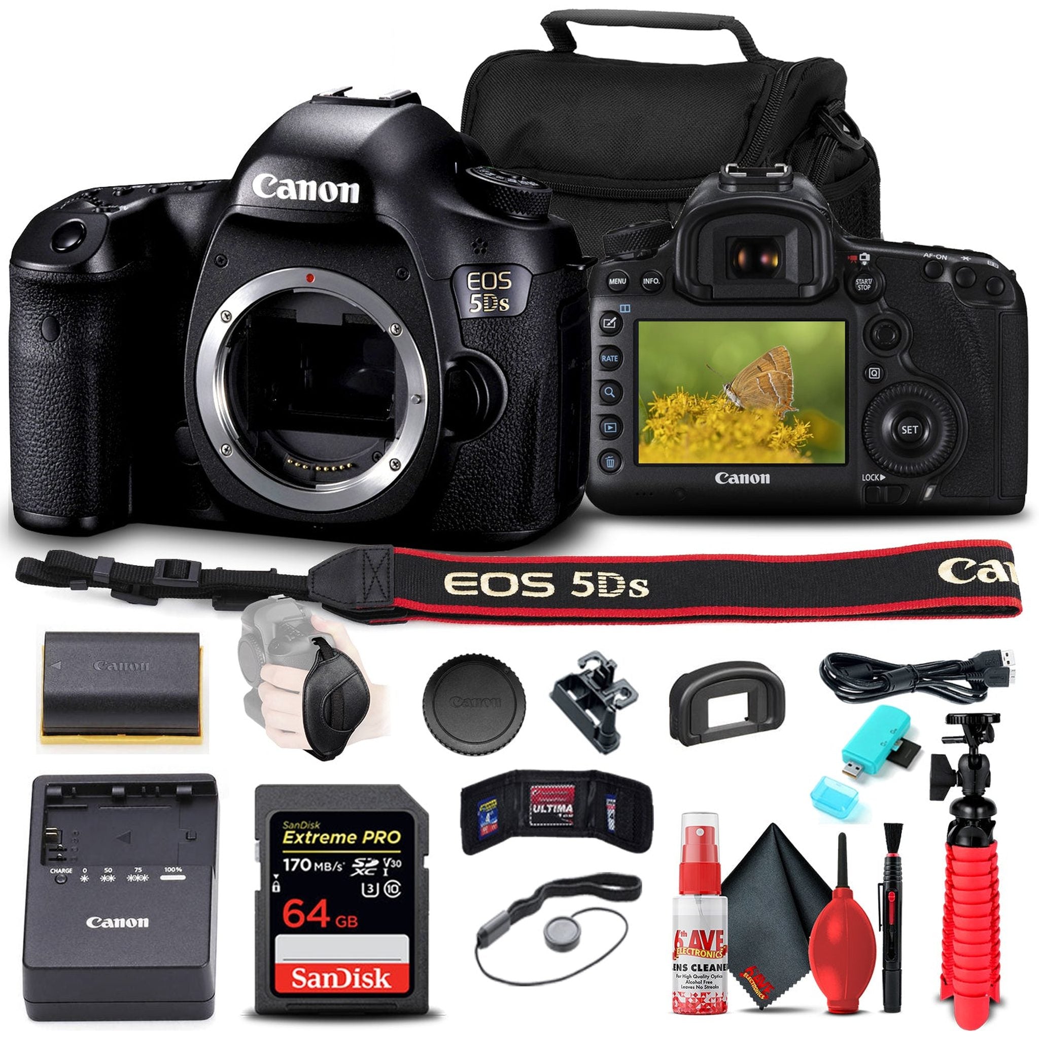 Canon EOS 5DS DSLR Camera Body 0581C002 + 64GB Memory Card + More Bundle - Reconditioned Canon