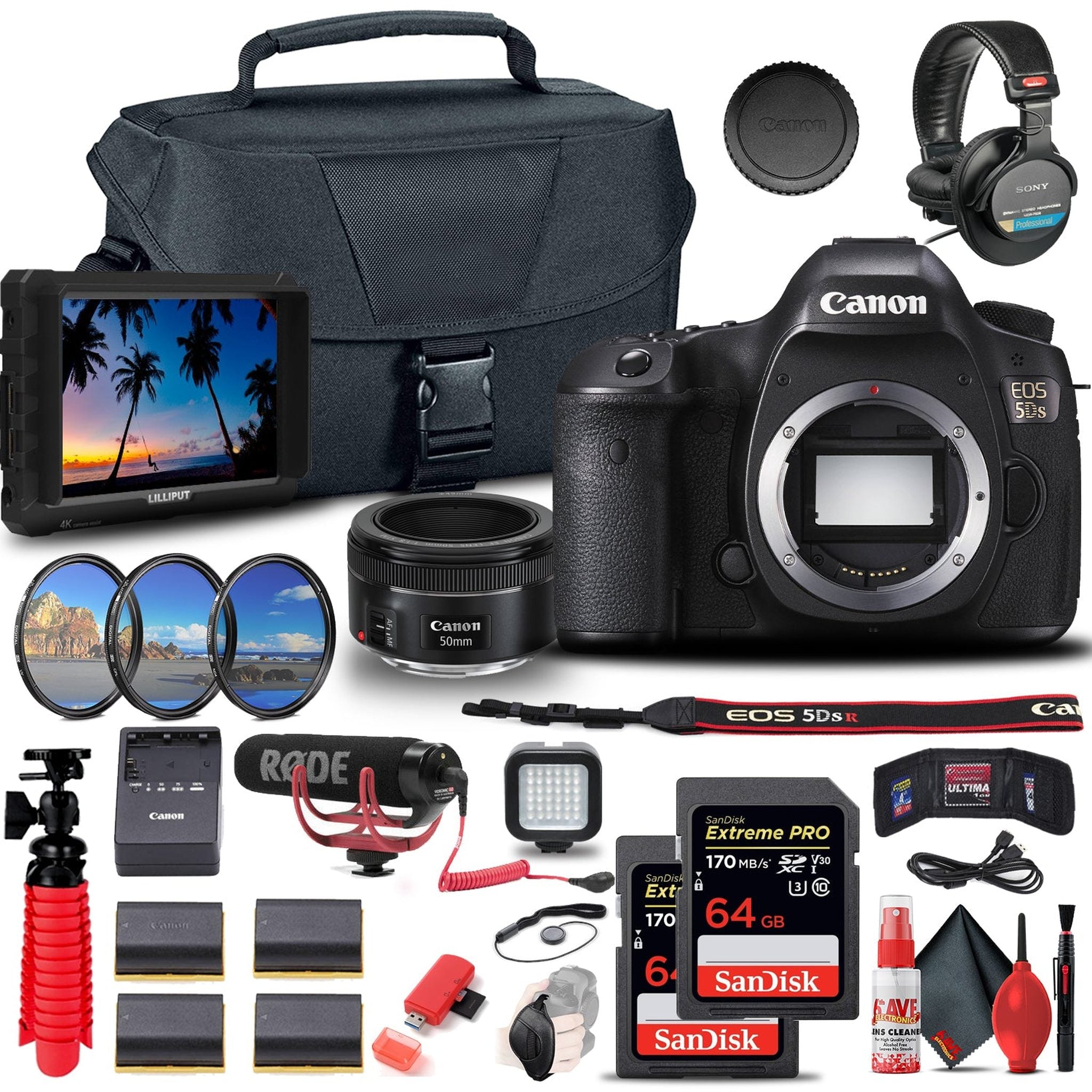 Canon EOS 5DS DSLR Camera 0581C002 + 4K Monitor + Canon EF 50mm Lens + More - Reconditioned Canon