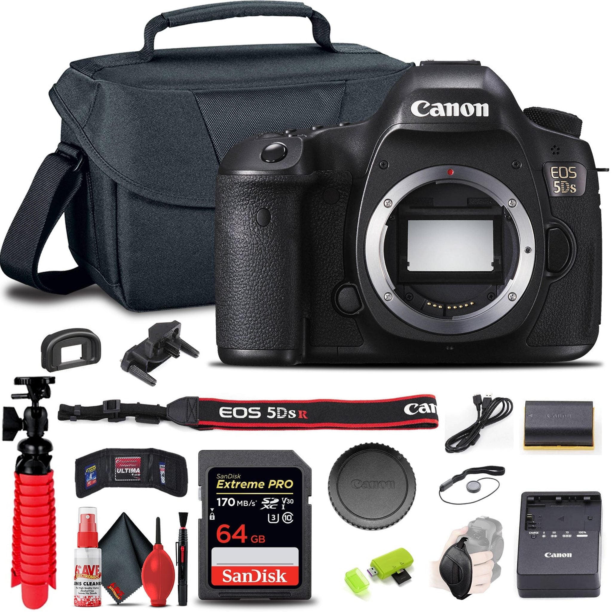 Canon EOS 5DS DSLR Camera Body Only 0581C002 + 64GB Card + Case + More
