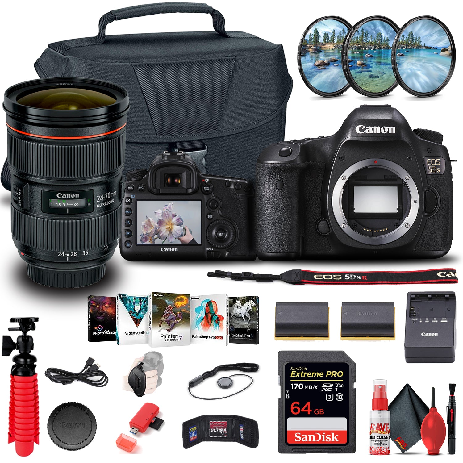 Canon EOS 5DS DSLR Camera (0581C002) + EF 24-70mm Lens + 64GB Card Advanced Bundle