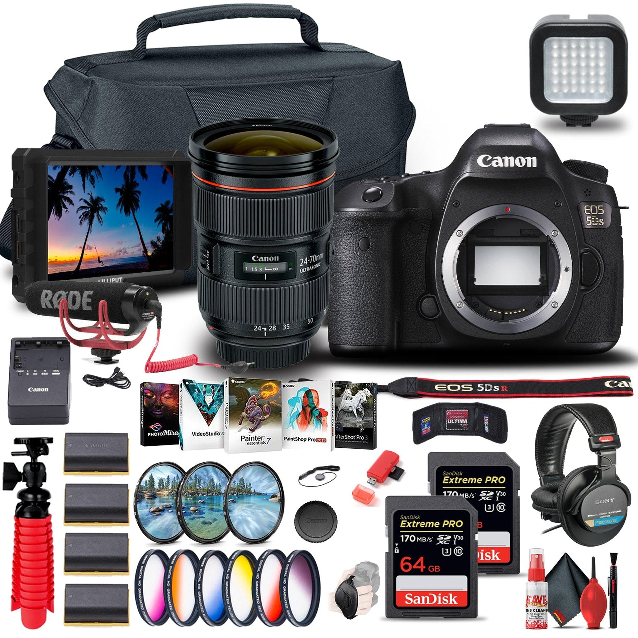 Canon EOS 5DS DSLR Camera Body Only 0581C002 + 4K Monitor + Canon EF 24-70mm - Reconditioned Canon