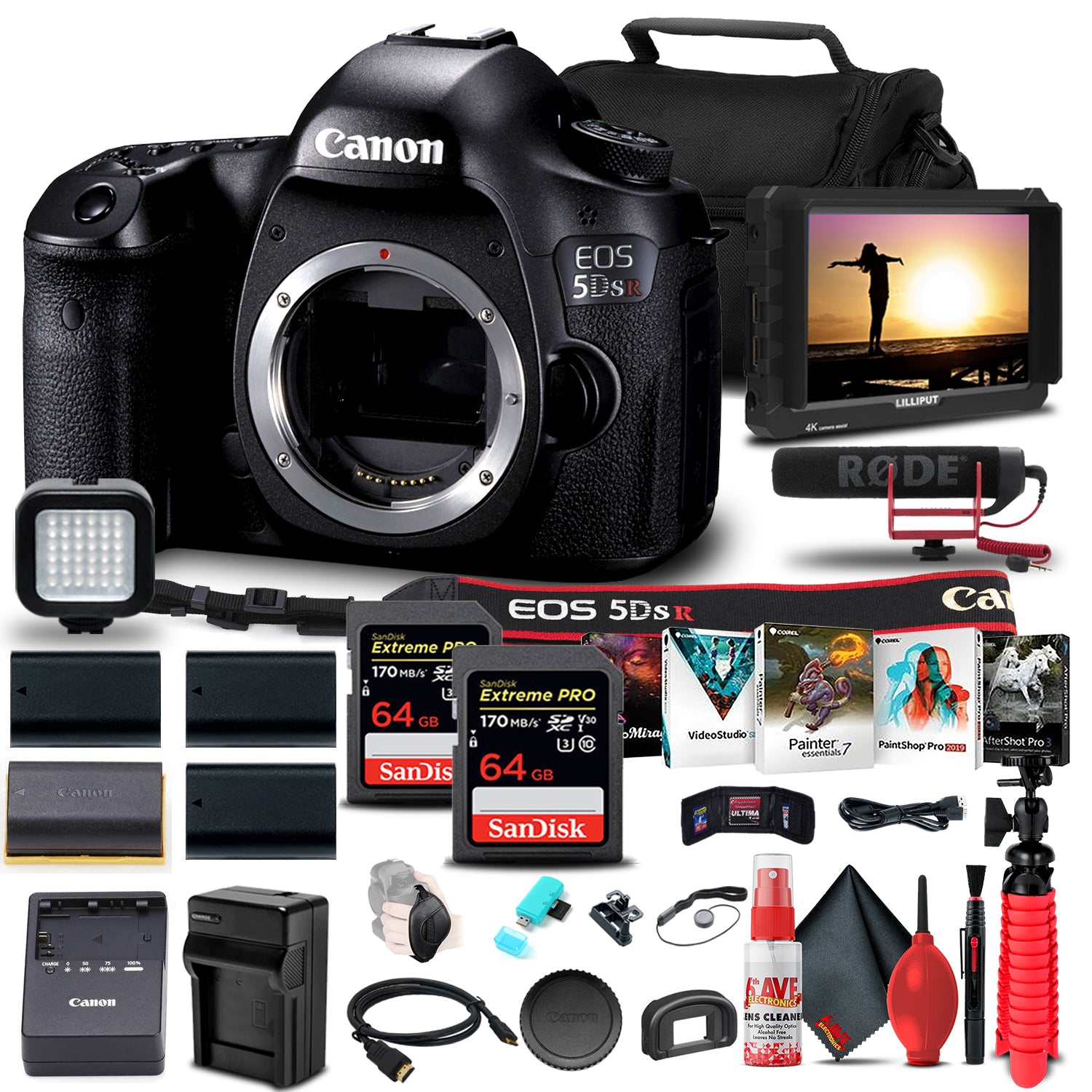 Canon EOS 5DS R DSLR Camera (Body) (0582C002) + 4K Monitor + Mic + More Bundle - Reconditioned