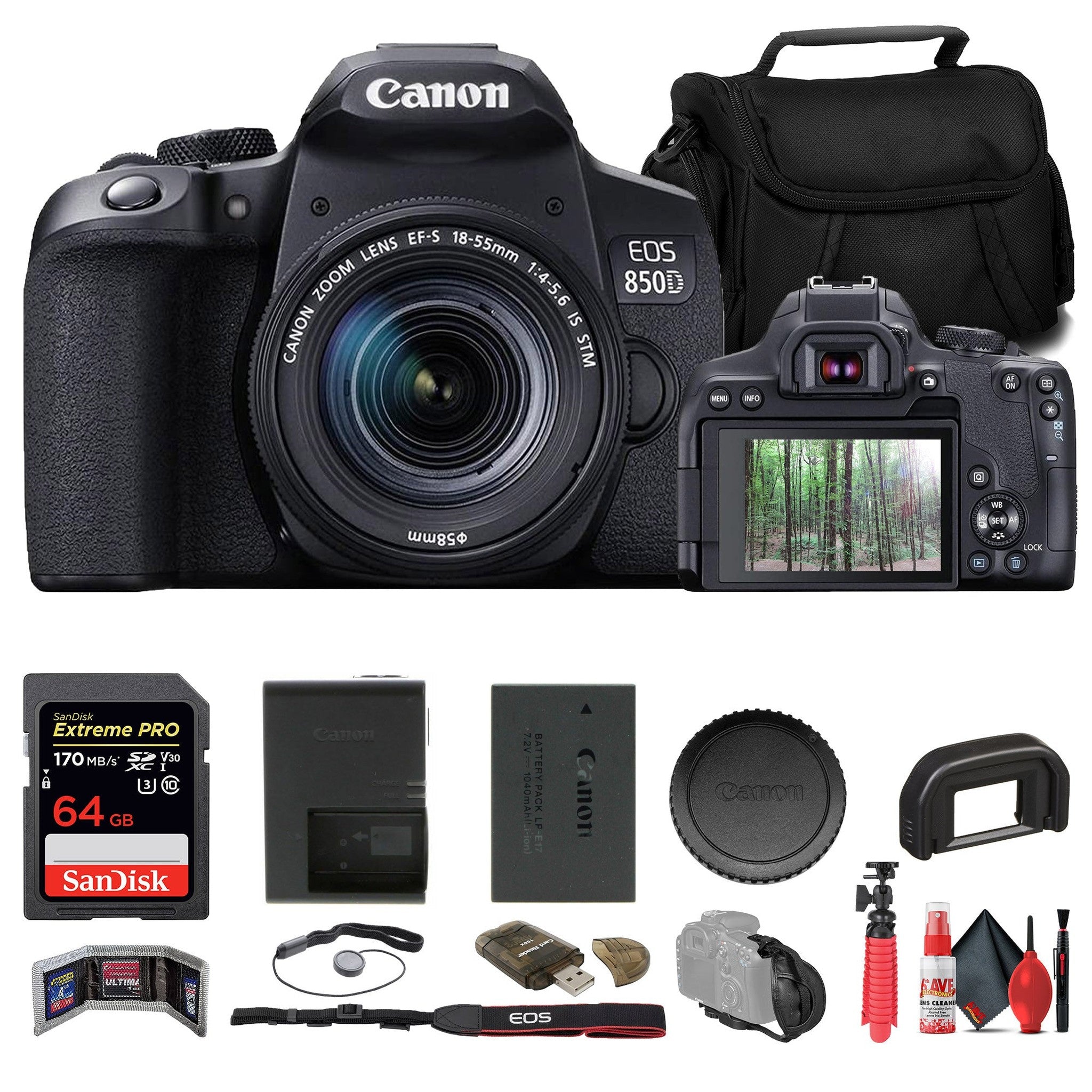 Canon EOS 850D / Rebel T8i DSLR Camera W/ 18-135mm Lens + 64GB Card + More