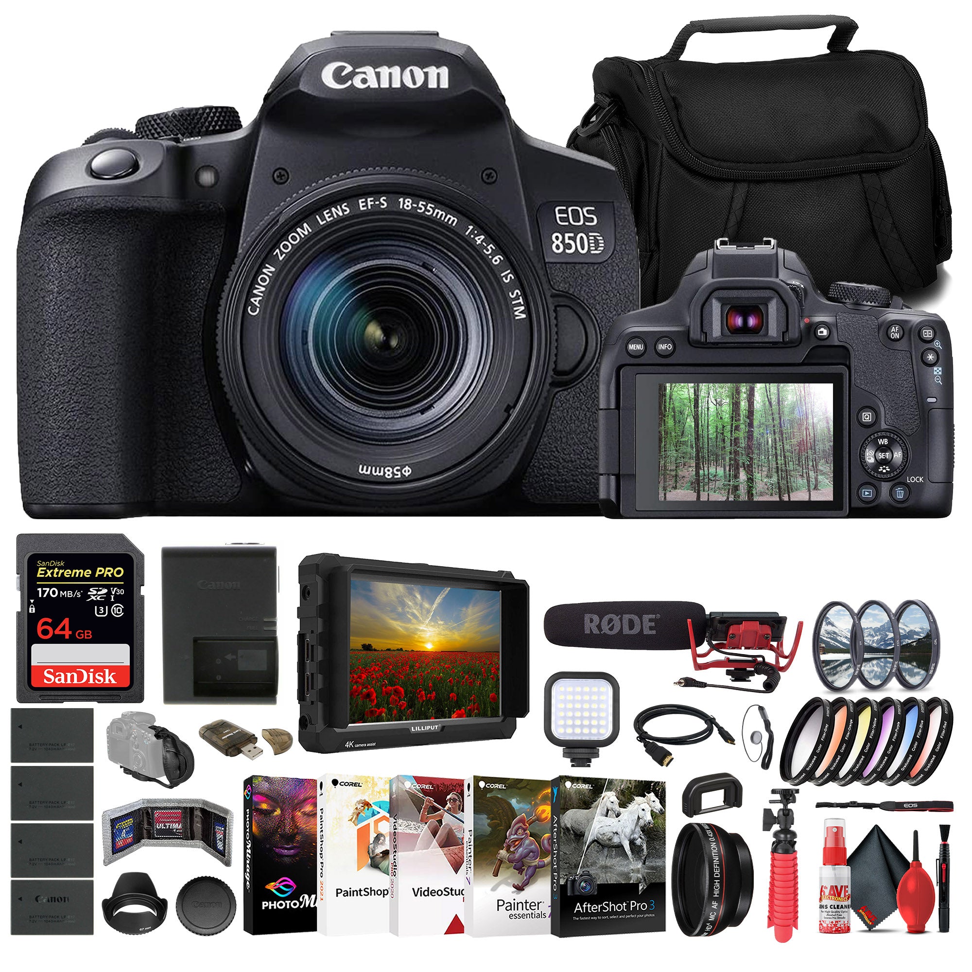 Canon EOS 850D / Rebel T8i DSLR Camera W/ 18-135mm Lens + 64GB Card + More