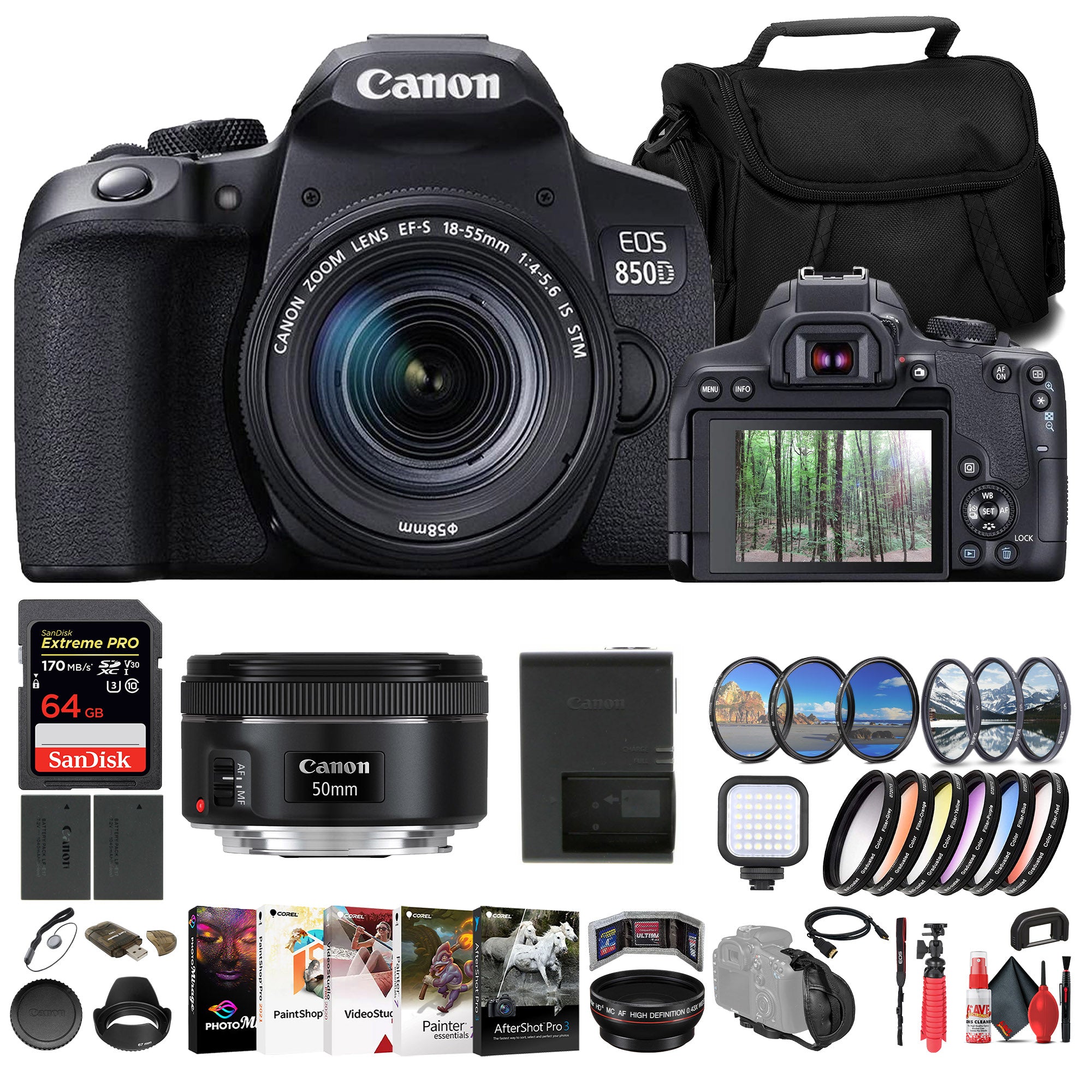 Canon EOS 850D / Rebel T8i DSLR Camera W/ 18-135mm Lens + 64GB Card + More