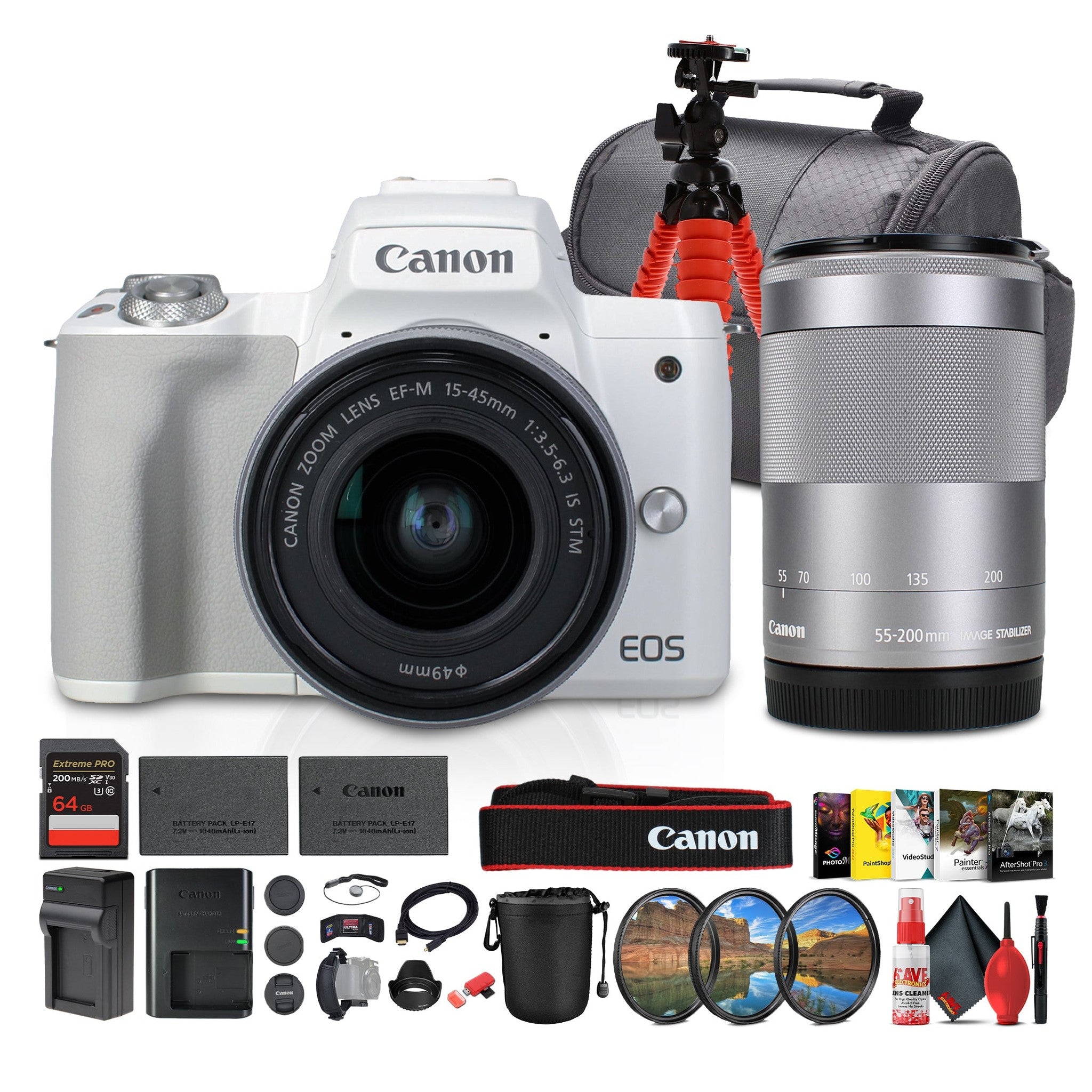 Canon EOS Kiss M2 / M50 M2 Mirrorless Camera w/ 15-45mm & 55-200mm Bundle Canon