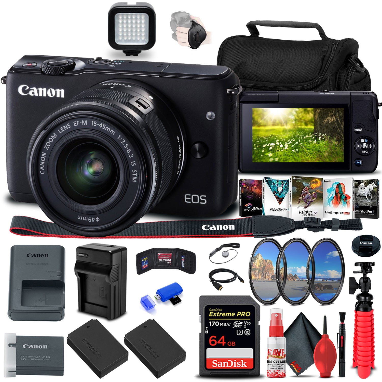 Canon EOS M10 Mirrorless Digital Camera with 15-45mm Lens (Black) Bundle