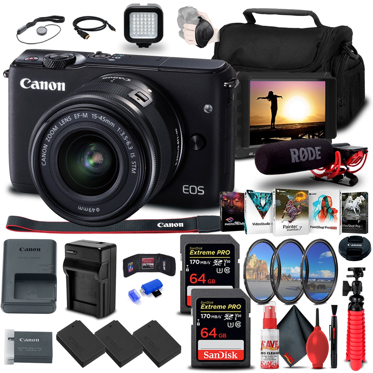 Canon EOS M10 Mirrorless Digital Camera with 15-45mm Lens (Black) Bundle