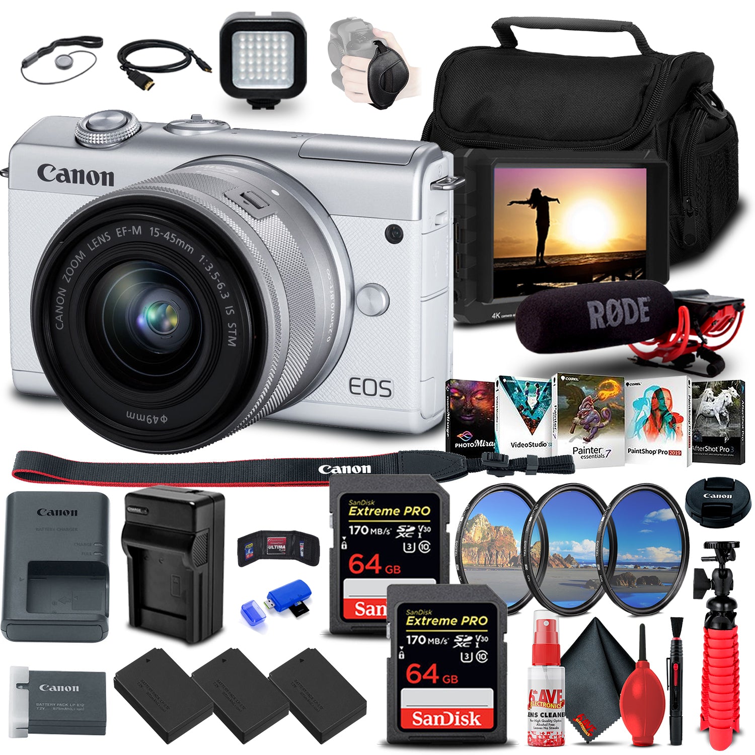 Canon EOS M200 Mirrorless Camera with 15-45mm Lens (3700C009) Storage Bundle
