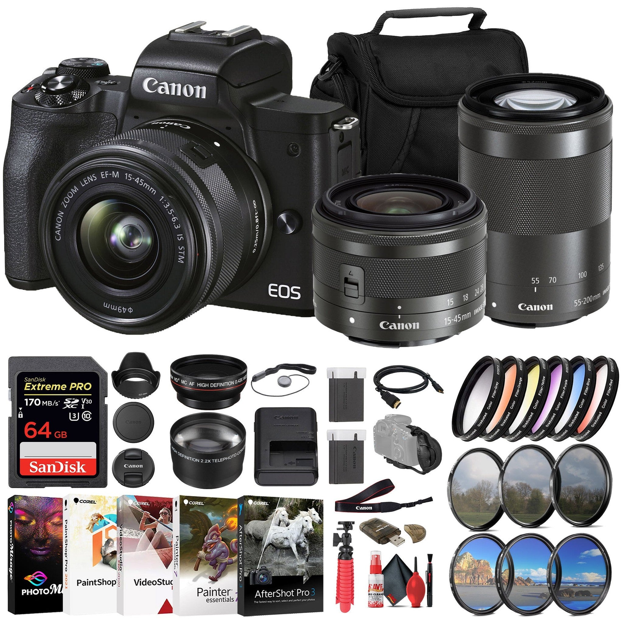 Canon EOS M50 Mark II Mirrorless Camera W/ 15-45mm Lens + 64GB Card + More - Reconditioned