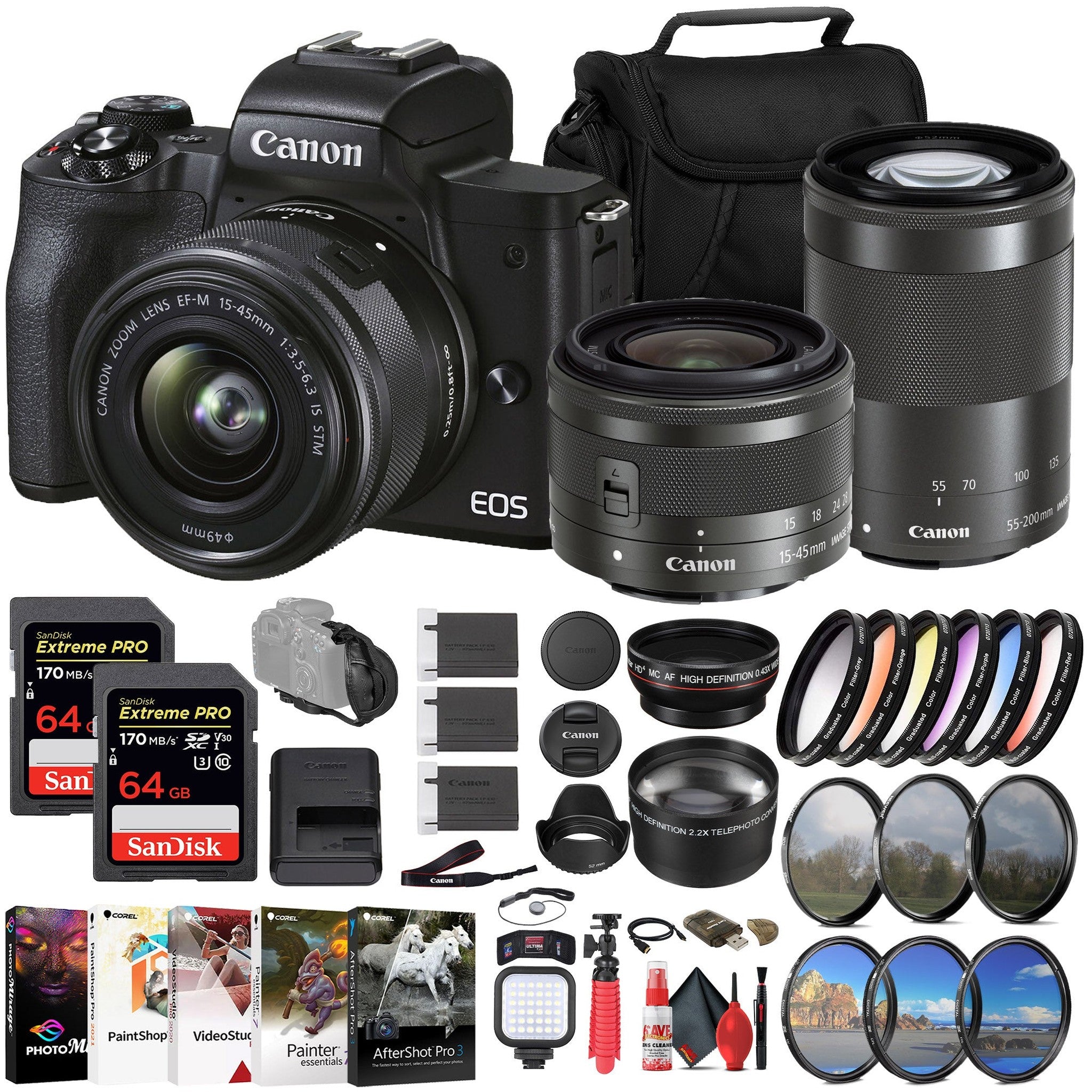 Canon EOS M50 Mark II Mirrorless Camera W/ 15-45mm Lens + 64GB Card + More - Reconditioned
