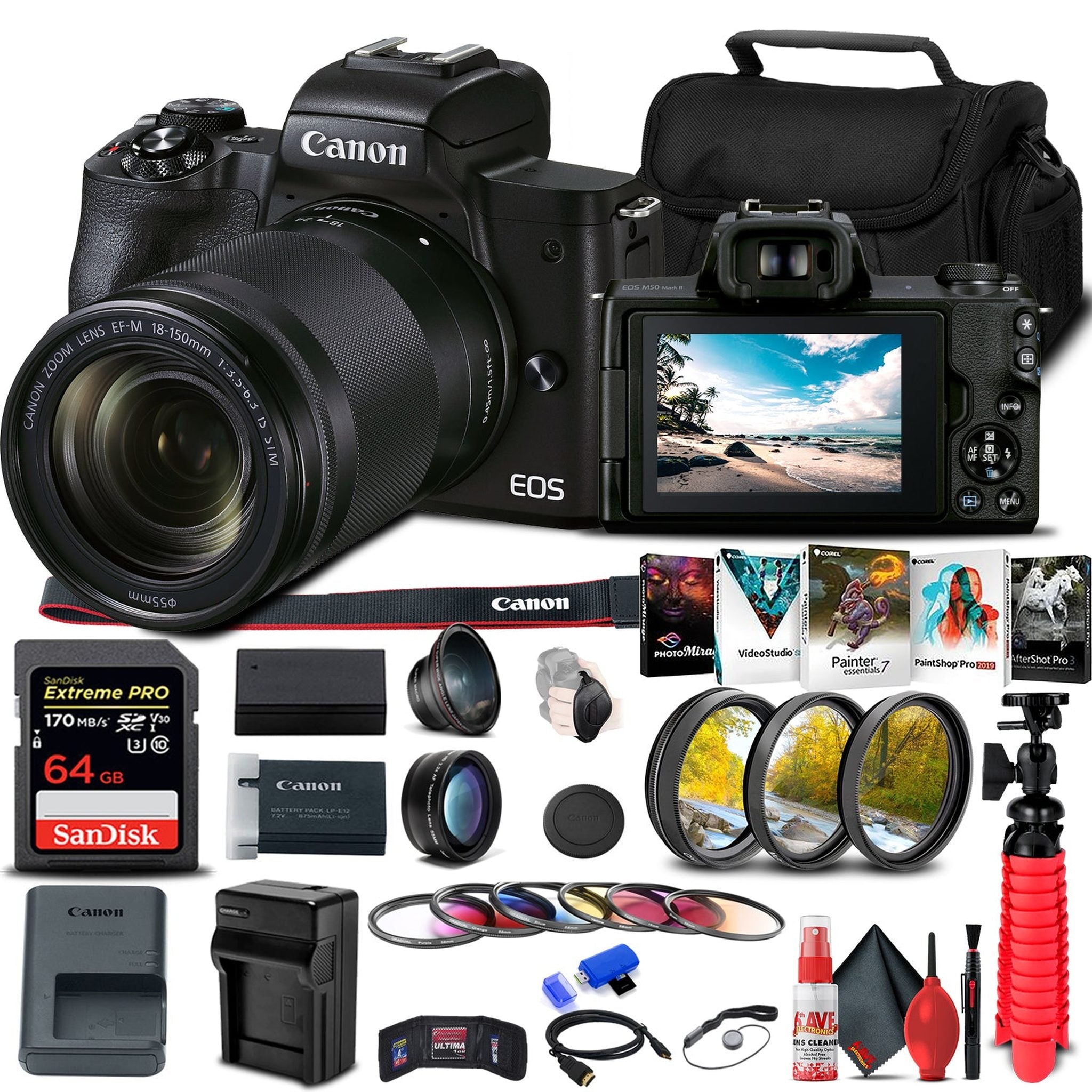 Canon EOS M50 Mark II Mirrorless Camera W/ EF-M 18-150mm Lens Graphic Bundle
