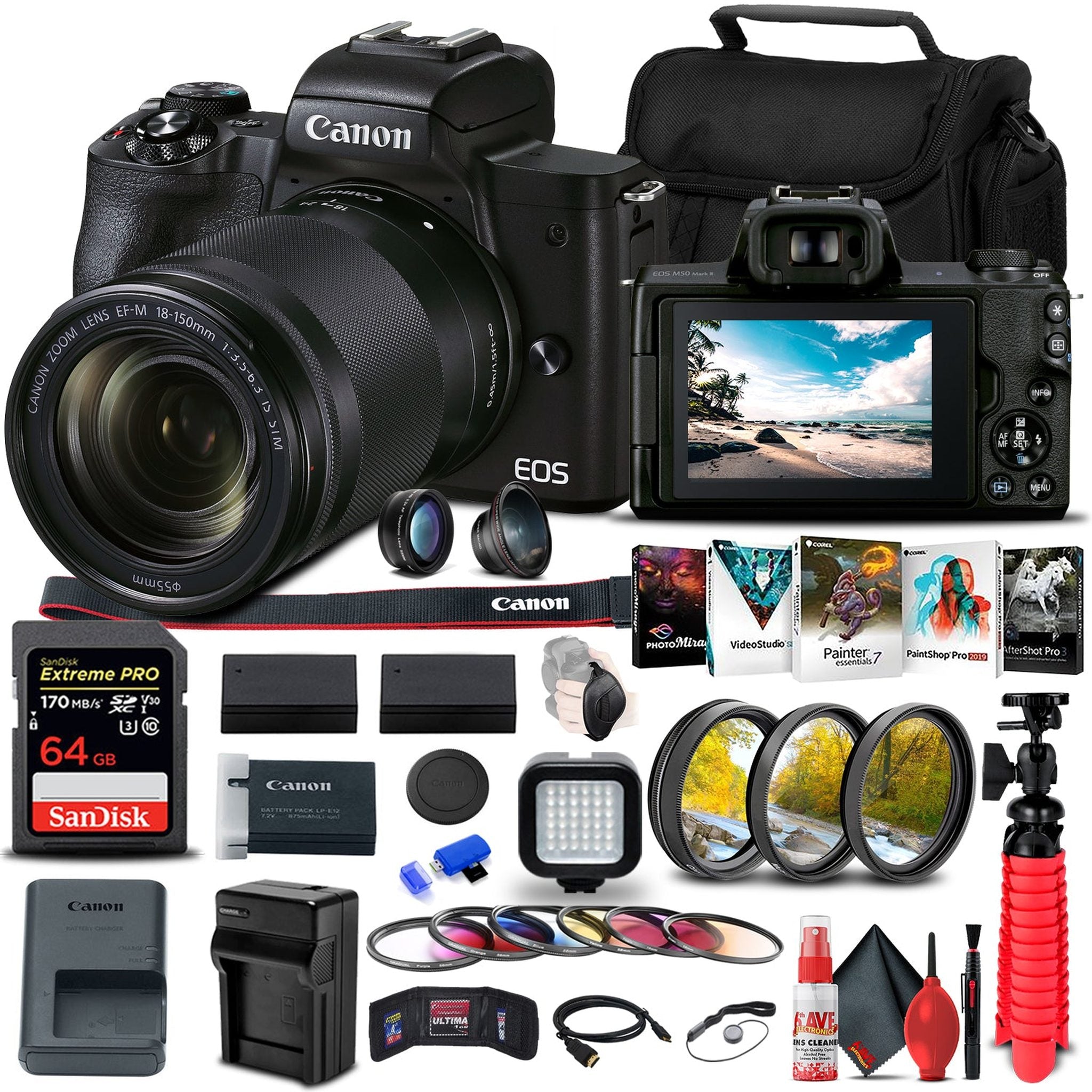 Canon EOS M50 Mark II Mirrorless Camera W/ EF-M 18-150mm Lens Pro Bundle