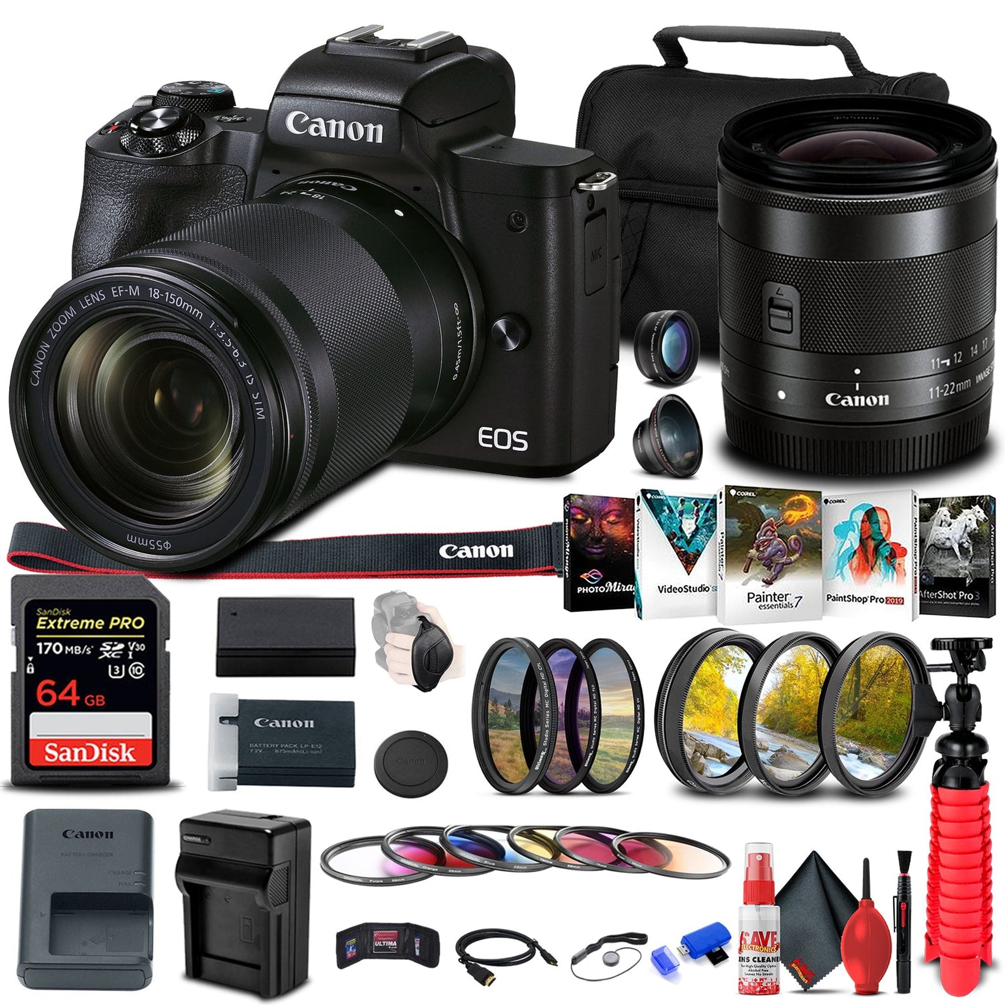 Canon EOS M50 Mark II Mirrorless Camera W/ EF-M 18-150mm Lens + Advanced Bundle