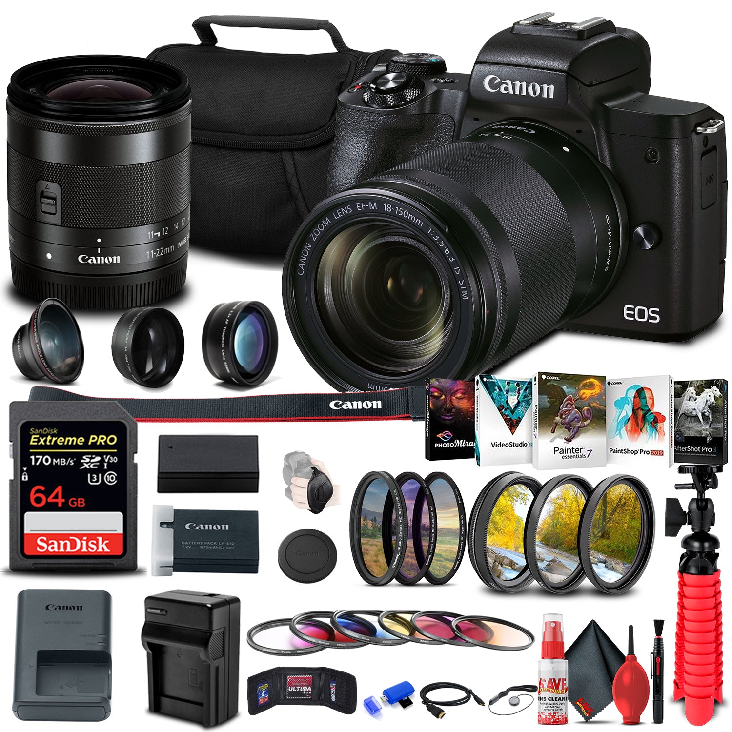 Canon EOS M50 Mark II Mirrorless Camera W/ EF-M 18-150mm Lens + Filters Bundle