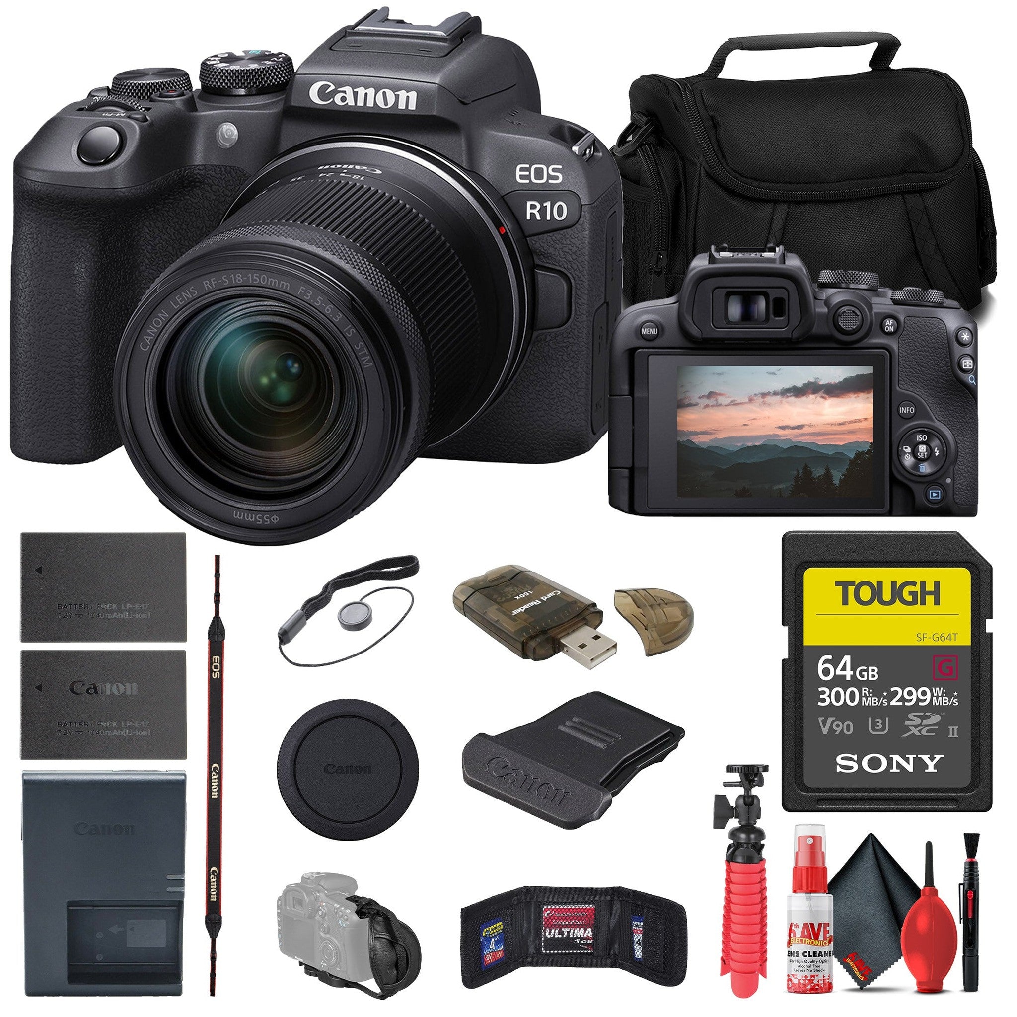Canon EOS R10 Mirrorless Camera W/ 18-150mm Lens + 64GB Card + Bag + More - Reconditioned Canon