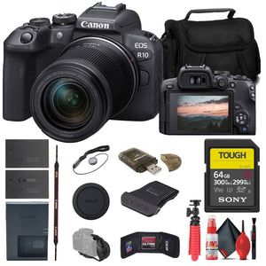 Canon EOS R10 Mirrorless Camera W/ 18-150mm Lens + 64GB Card + Bag + More - Reconditioned Canon