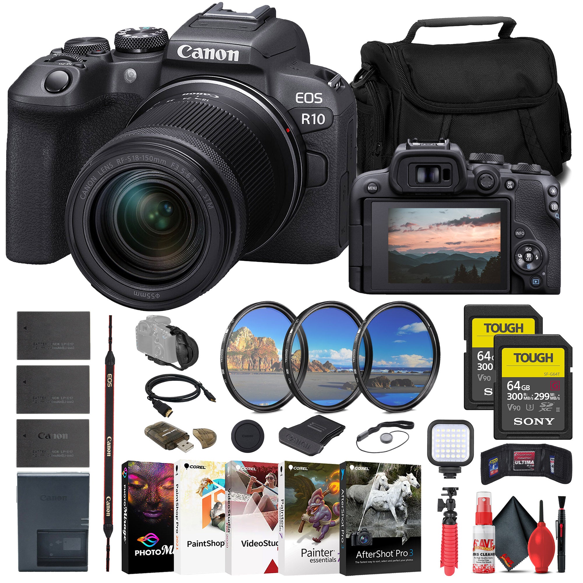Canon EOS R10 Mirrorless Camera W/ 18-150mm Lens + 2 x 64GB TOUGH Card + More