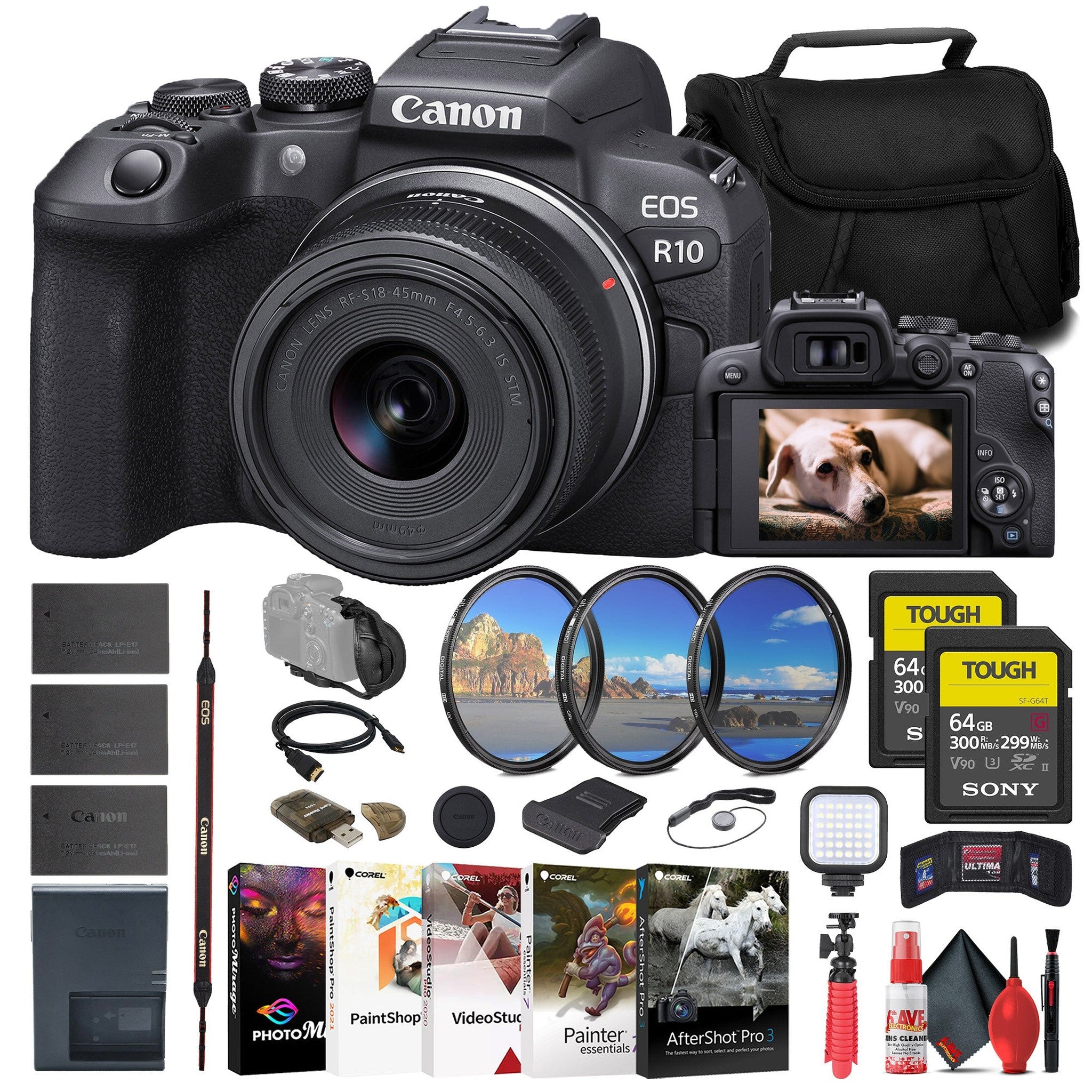 Canon EOS R10 Mirrorless Camera W/ 18-45mm Lens + 2 x 64GB Card + More - Reconditioned Canon