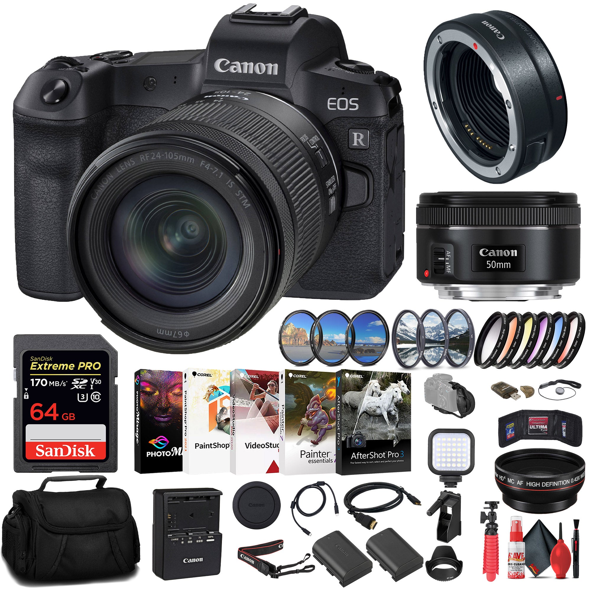 Canon EOS R Mirrorless Camera W/ 24-105mm Lens + 64GB Card + Bag Filter Bundle