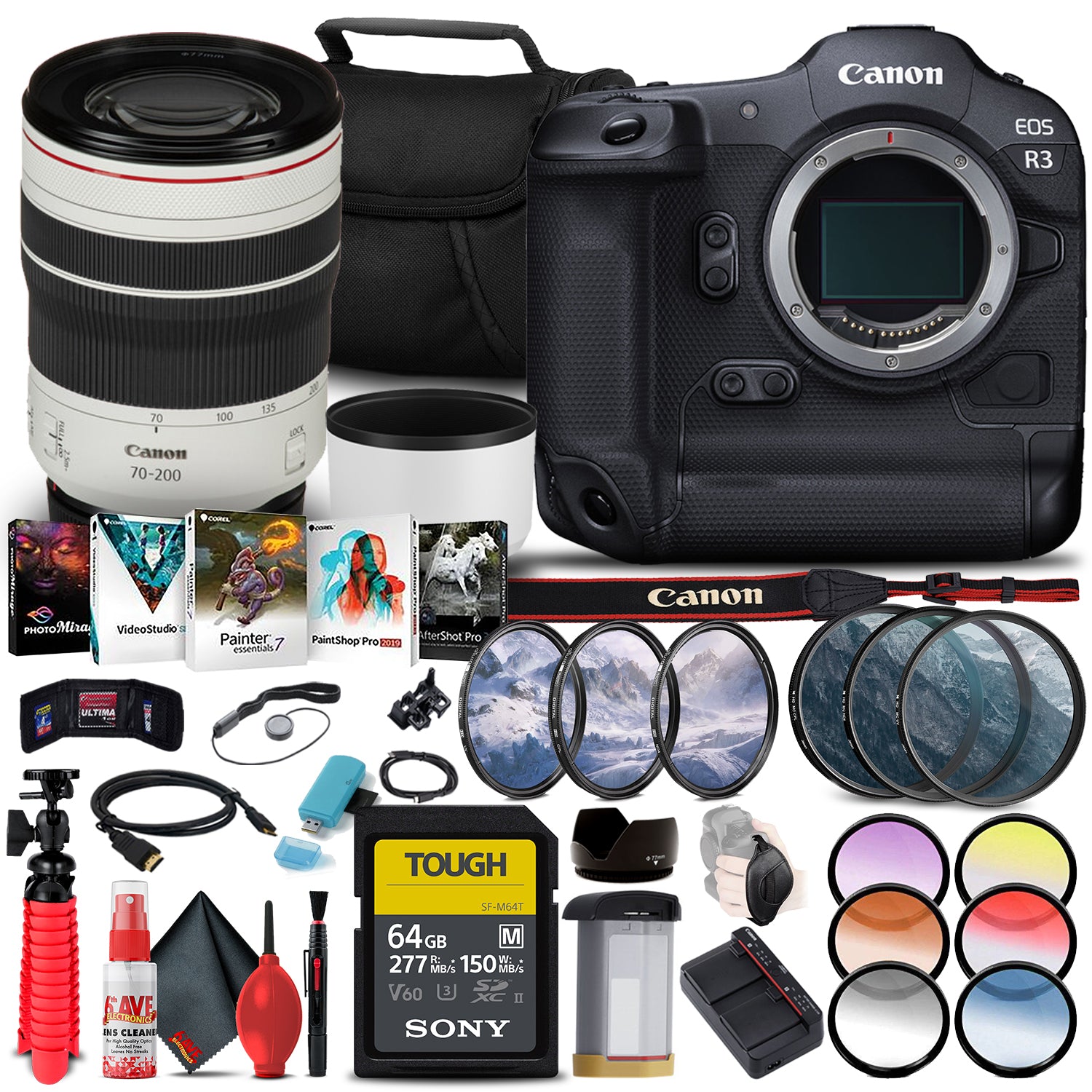 Canon EOS R3 Mirrorless Camera (4895C002) + Canon RF 70-200mm Bundle Filter Set Bundle