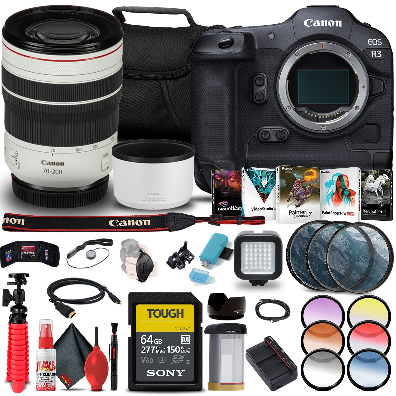 Canon EOS R3 Mirrorless Camera (4895C002) + Canon RF 70-200mm Bundle Tripod Bundle